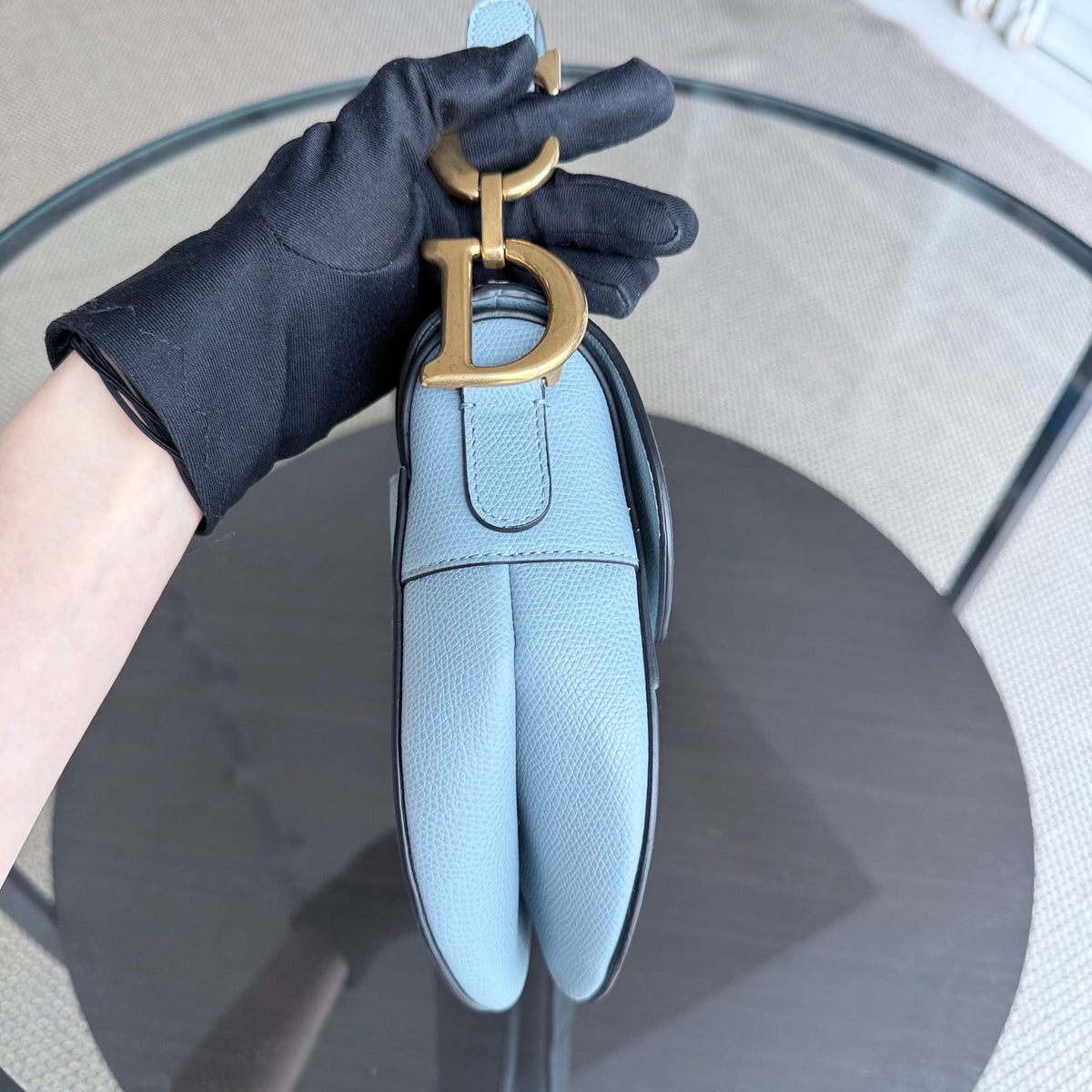 Dior Saddle Medium - 25CM Grained Calfskin Haze Blue Gold Hardware