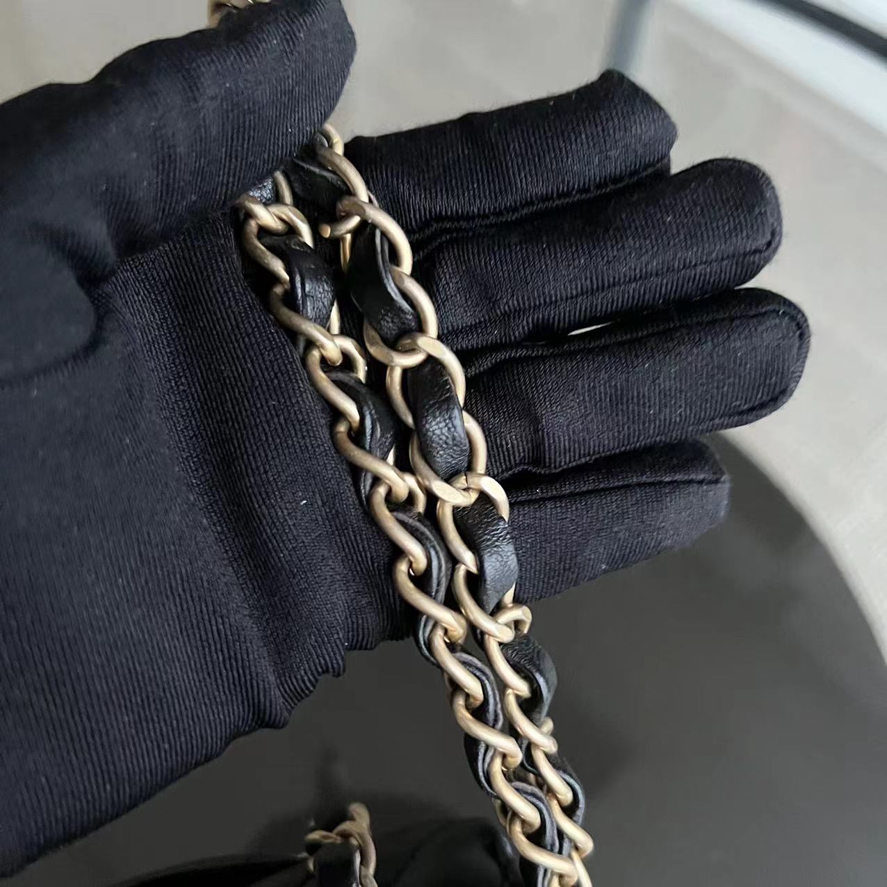 Mini Classic Flap 20CM Chevron Lambskin Black Golden Hardware Series 27