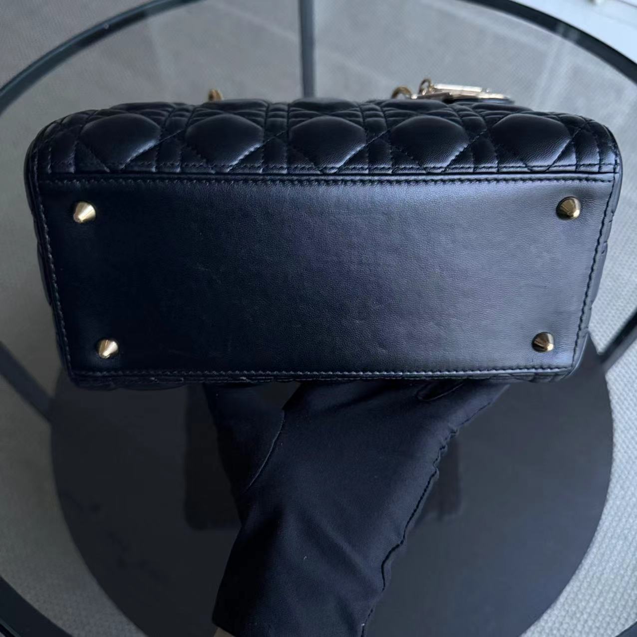 Dior Lady Medium Cannage Lambskin Black Golden Hardware