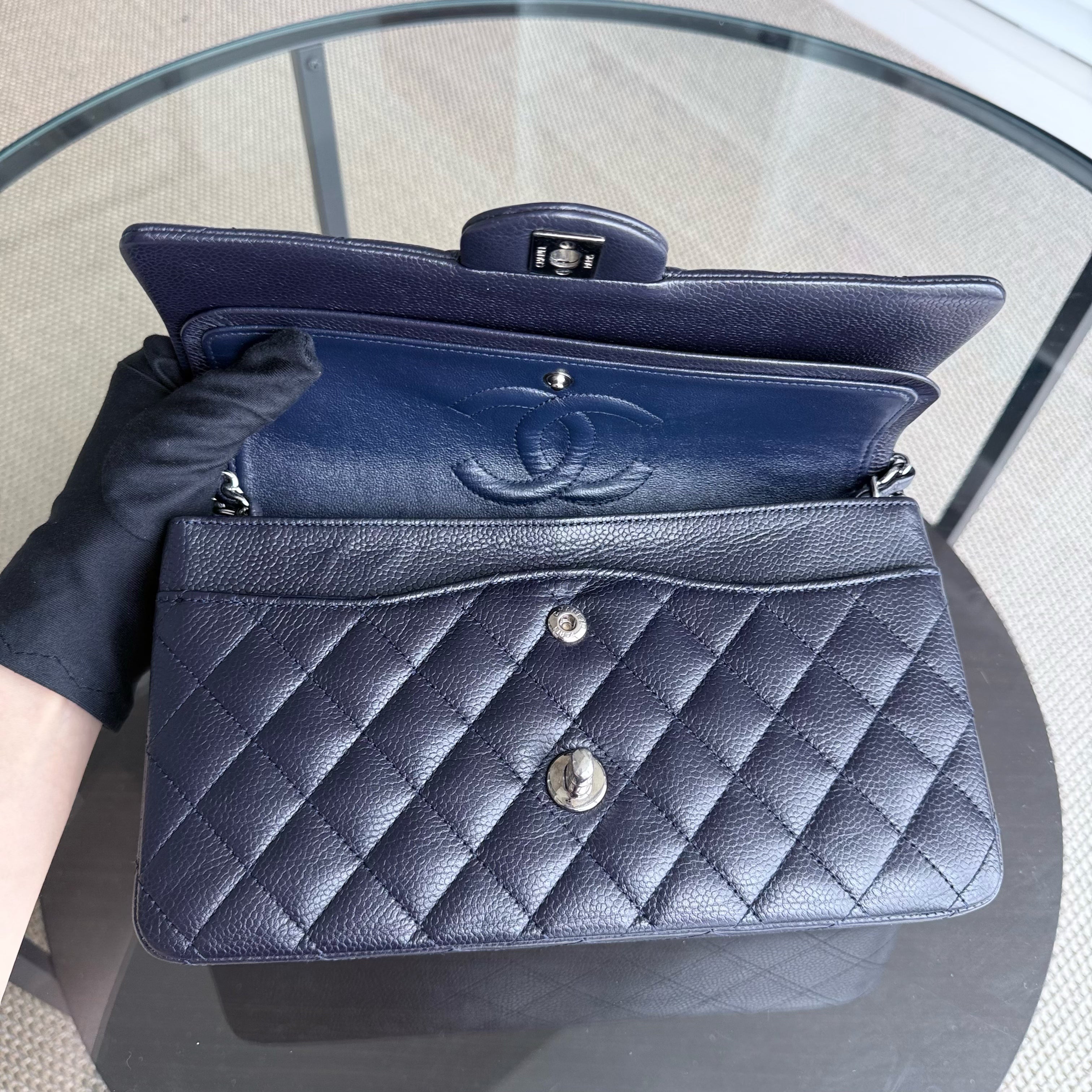 Chanel Classic Flap Medium - Caviar 25CM Quilted Dark Midnight Blue Silver Hardware Series 18