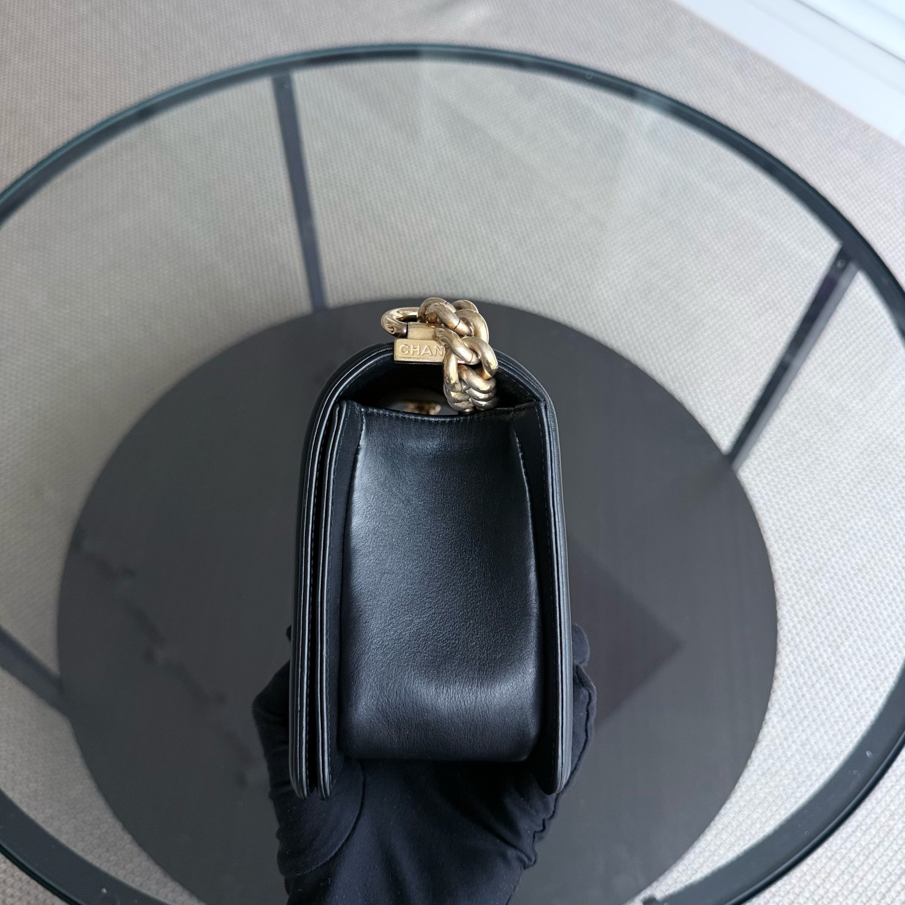 Chanel Boy Medium - 25CM Quilted Calfskin Black Gold Hardware Series 20