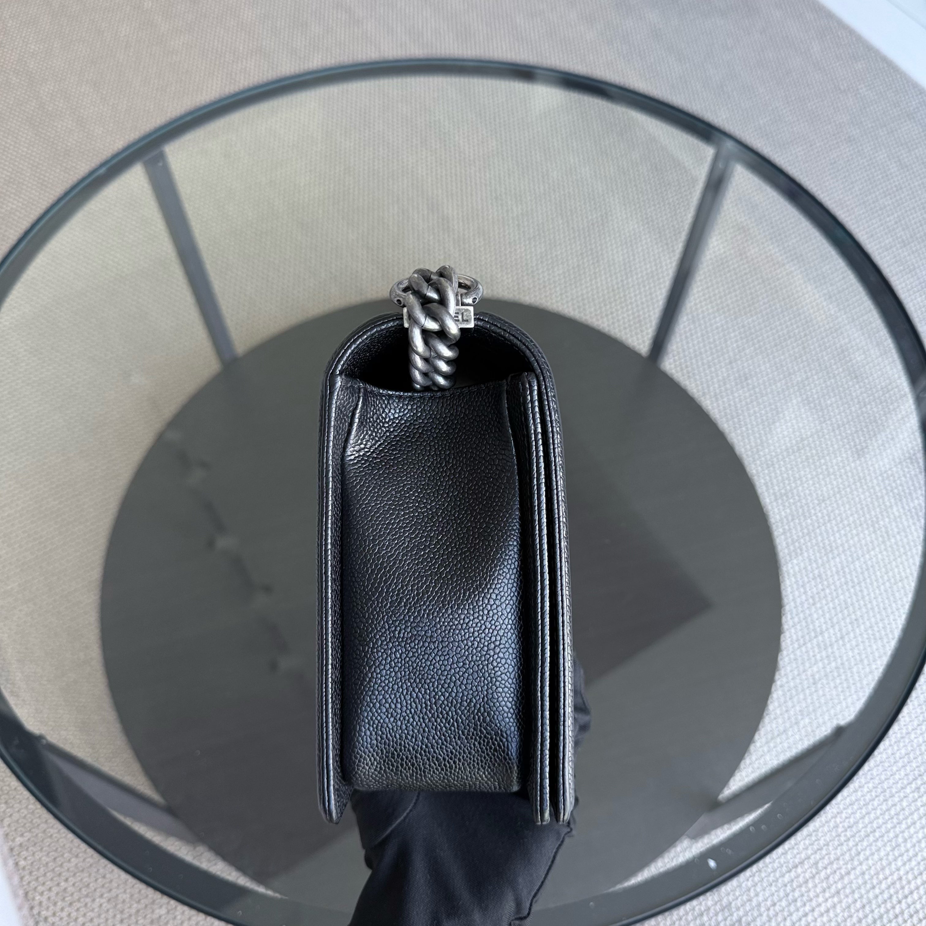 Chanel Boy Medium - Caviar 28CM New Medium Quilted Black Ruthenium Silver Hardware Series 19