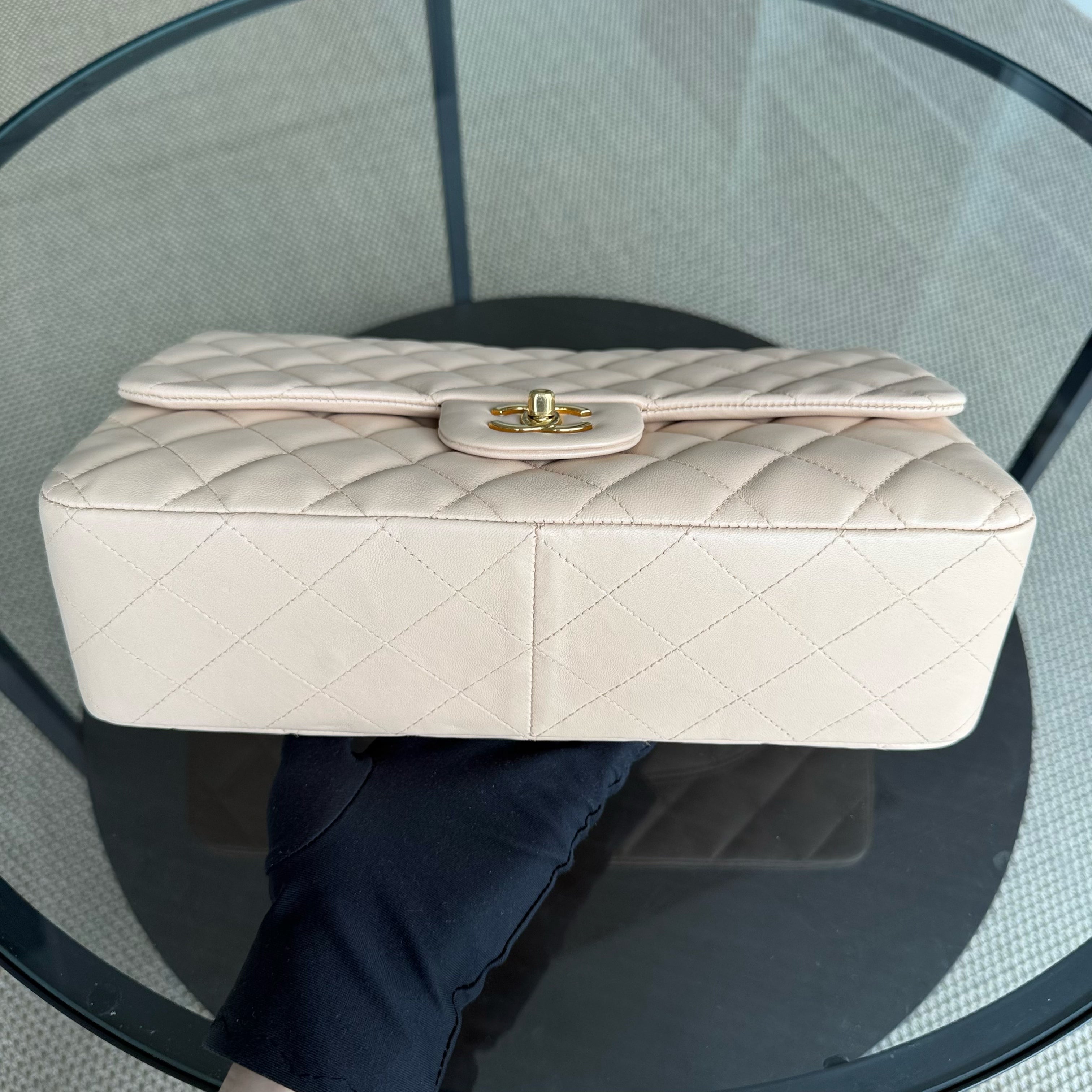 Chanel Classic Flap Jumbo - 30CM Single Flap Quilted Lambskin Beige Gold Hardware Series 13