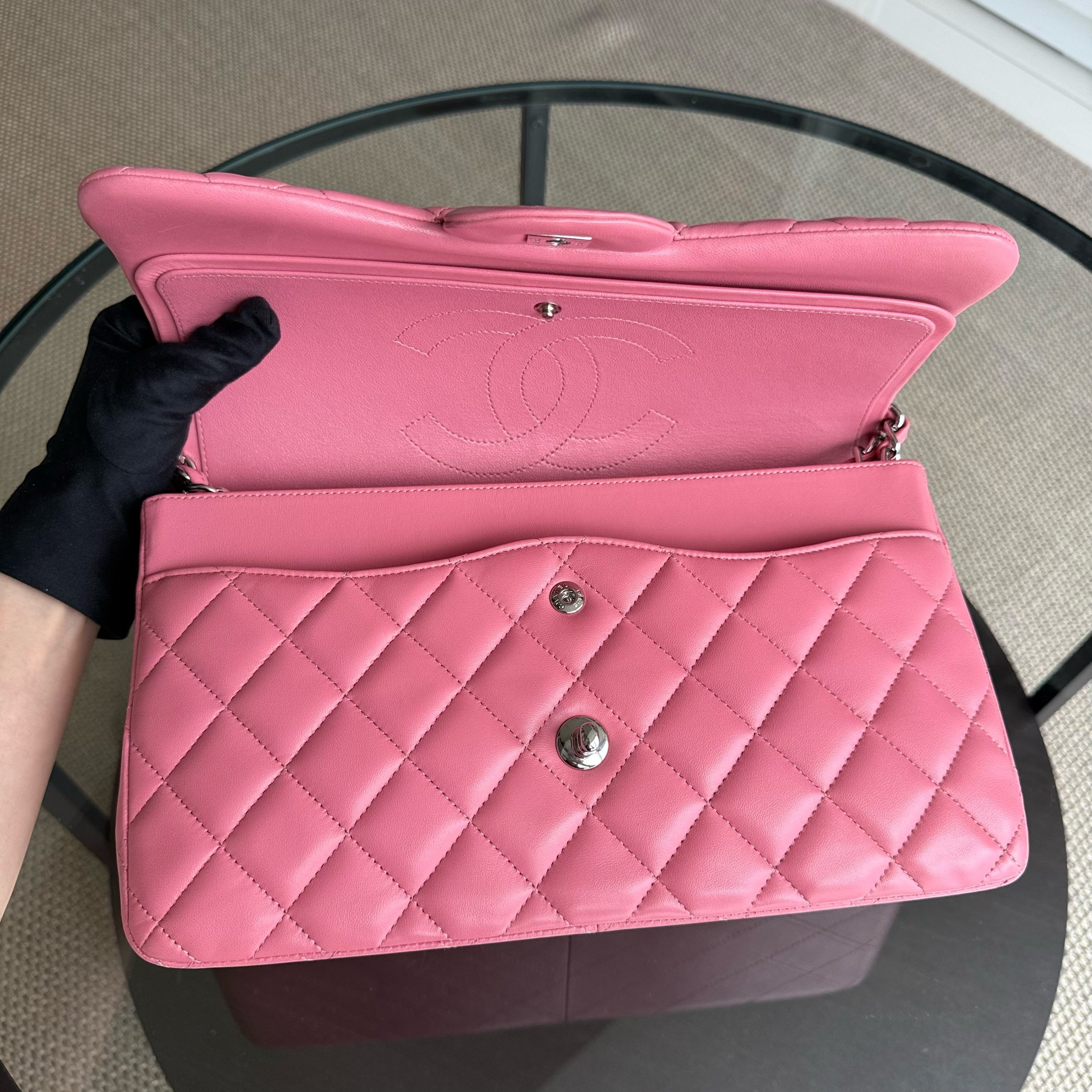 Chanel Classic Flap Jumbo - Double Flap 30CM Quilted Lambskin Sakura Pink Silver Hardware