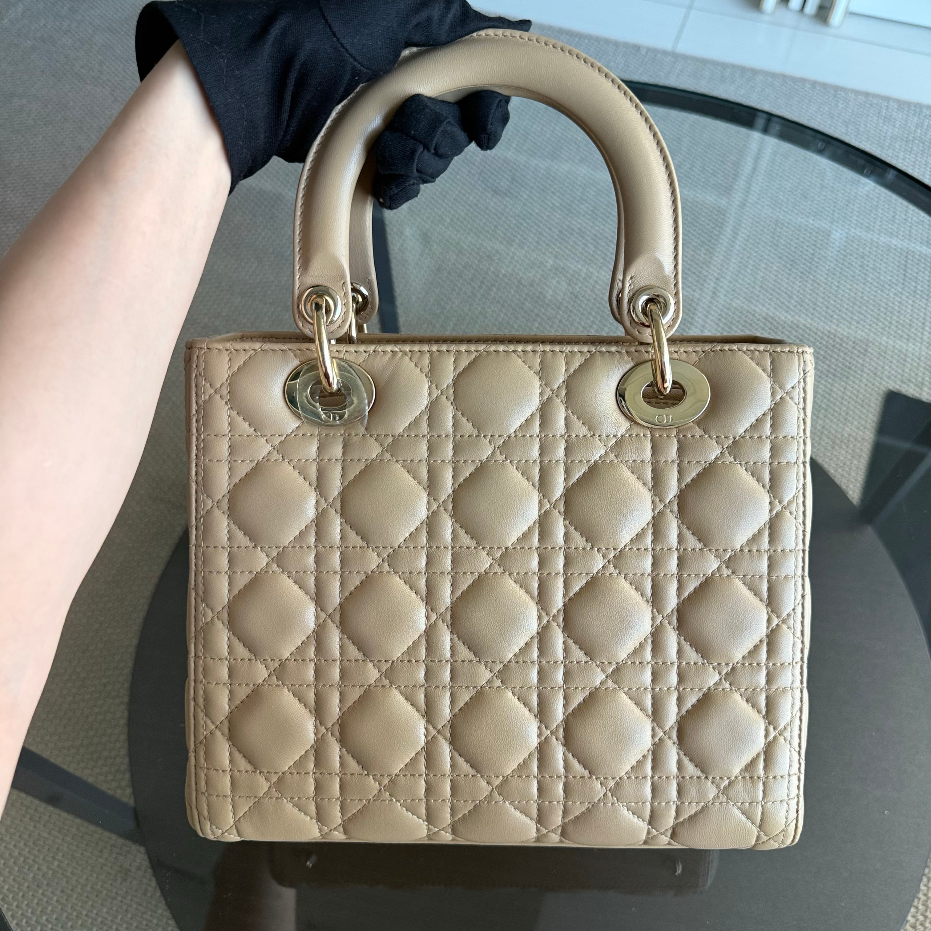 Dior Lady Medium - Cannage Lambskin Beige Gold Hardware