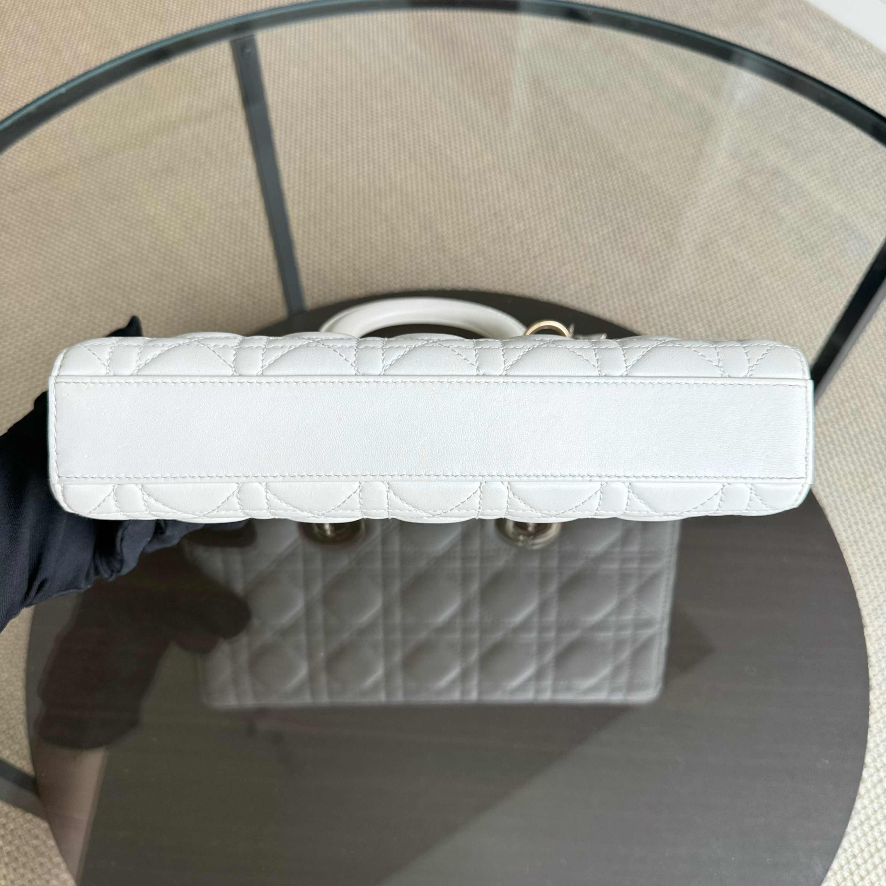 Dior D-joy Medium - Cannage Lambskin White Gold Hardware