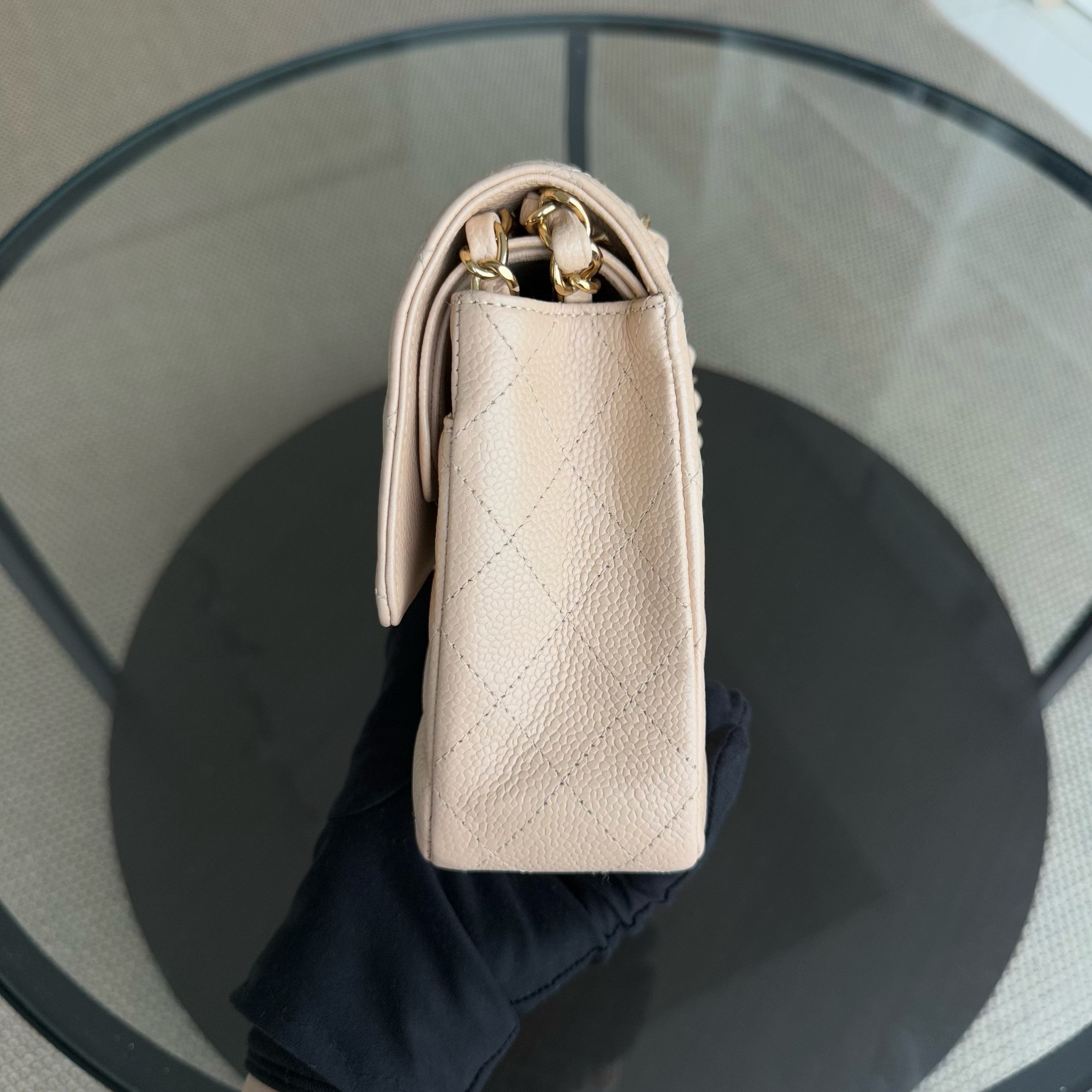 Chanel Classic Flap Medium - Caviar 25CM Quilted Beige Gold Hardware Series 13