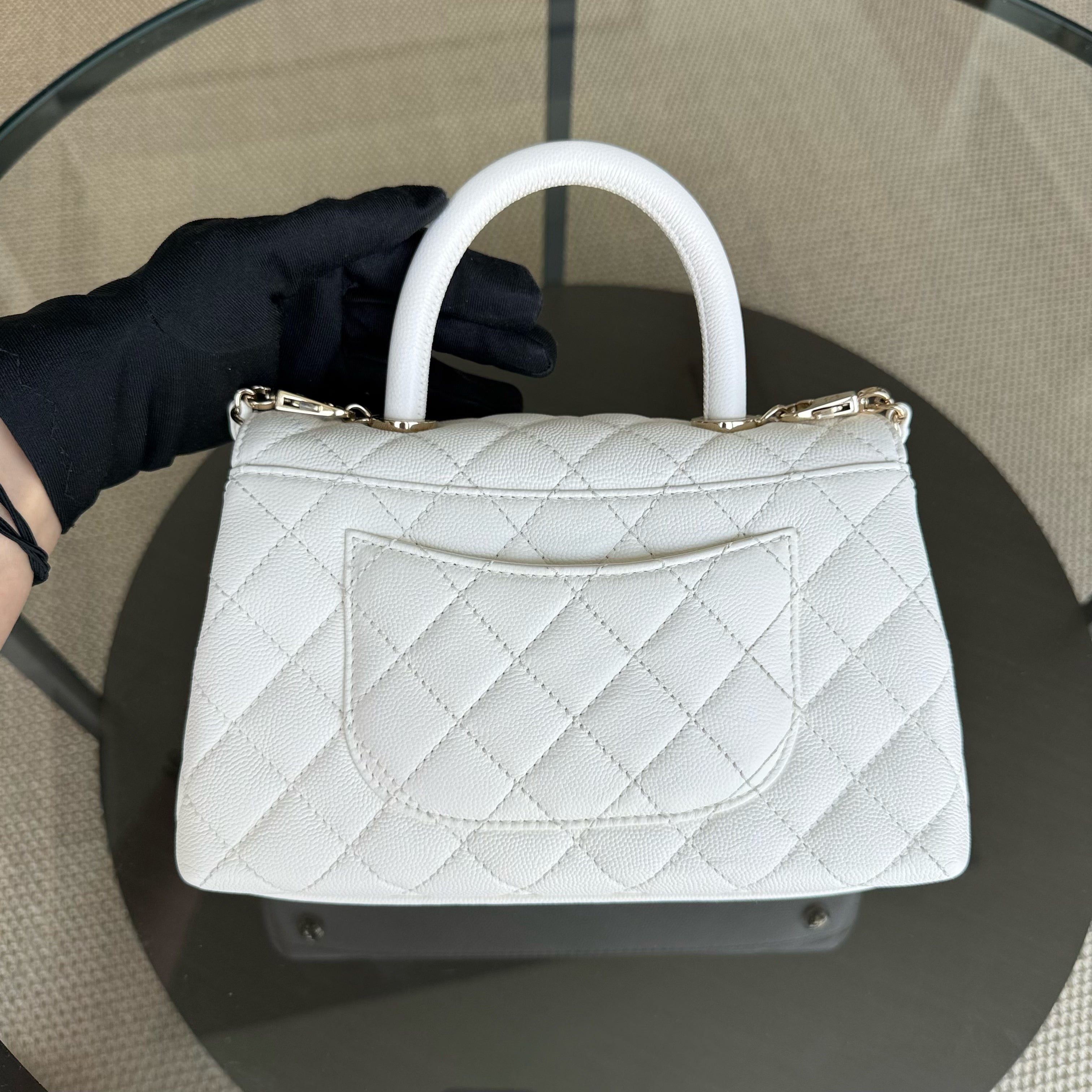 Chanel Coco Handle Small - Caviar Quilted Snow White Gold Hardware Microchip