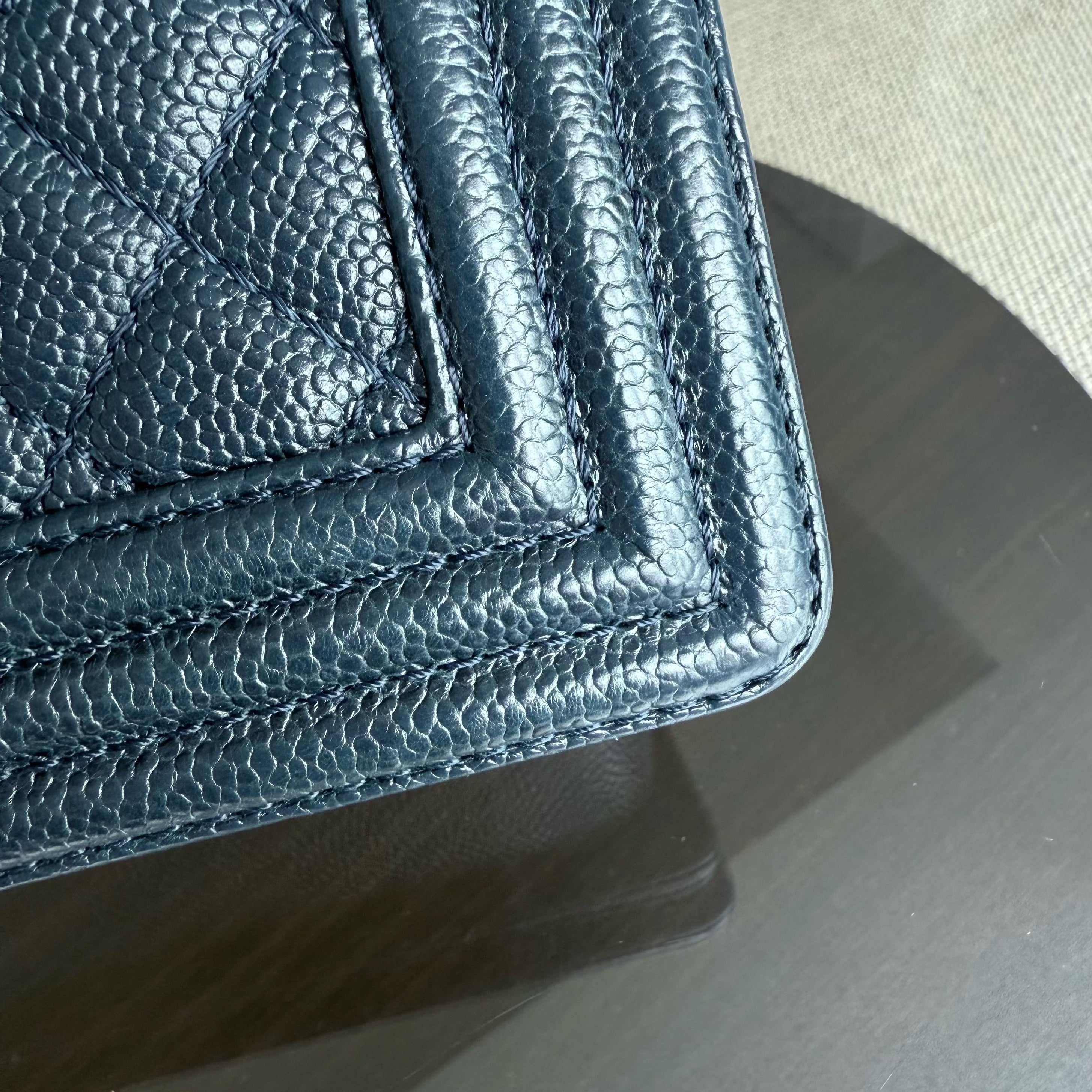 Chanel Boy New Medium - Caviar 28CM Quilted Dark Blue Ruthenium Gold Hardware Series 19