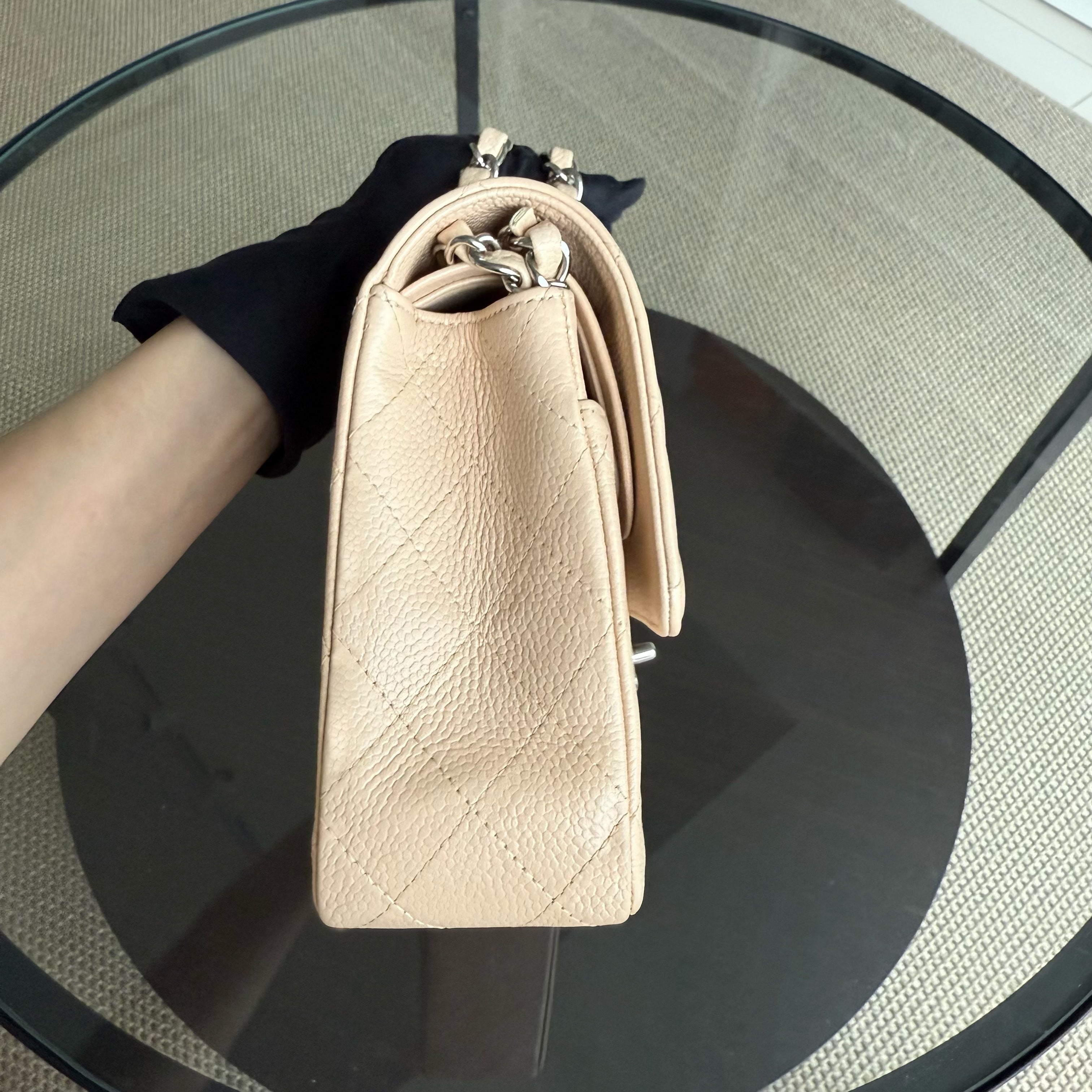 Chanel Classic Flap Medium - Caviar 25CM Quilted Grained Calfskin Beige Silver Hardware Series 13
