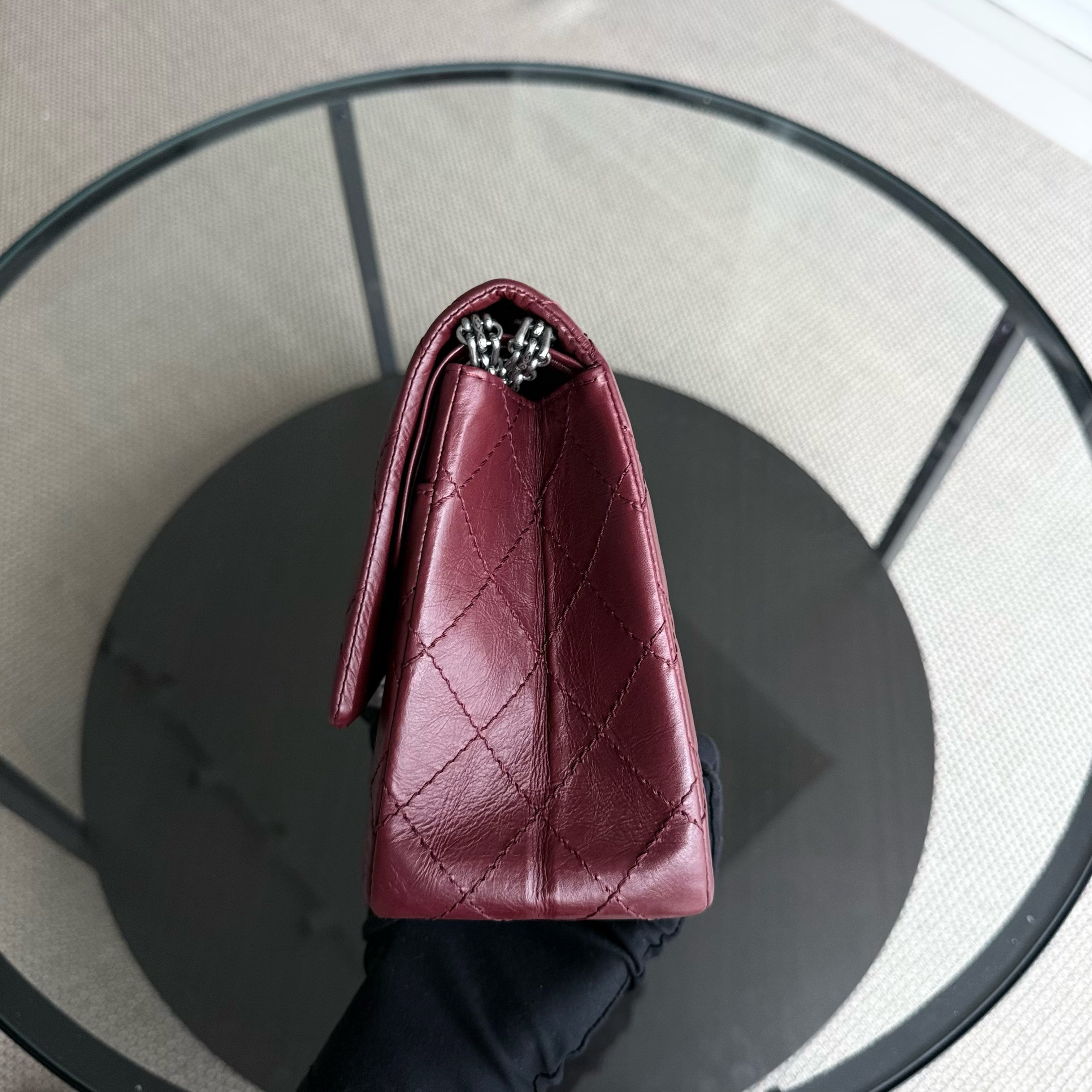 Chanel 2.55 Reissue 226 Medium - 28CM Quilted Aged Calfskin Burgundy Dark Red Ruthenium Silver Hardware Series 12