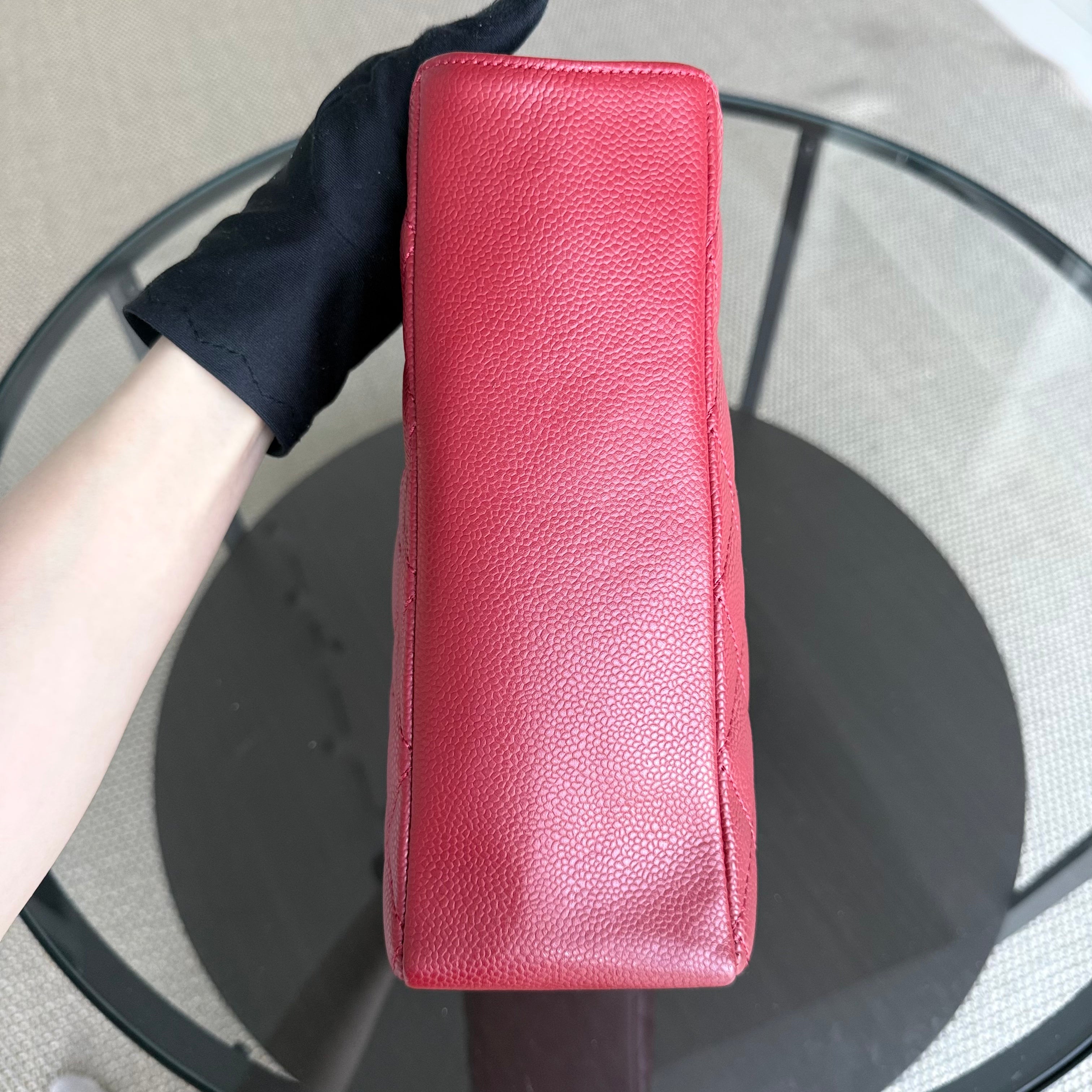 Chanel PST Petite Shopping Tote - Caviar Quilted Red Silver Hardware Series 13