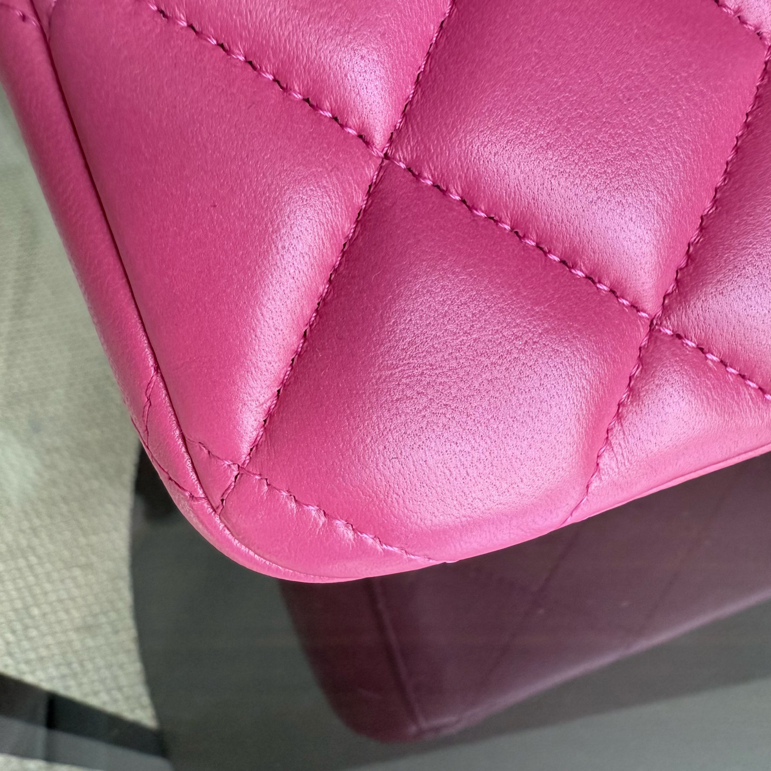 Chanel Classic Flap Maxi - Double Flap 33CM Quilted Lambskin Hot Pink Silver Hardware Series 19