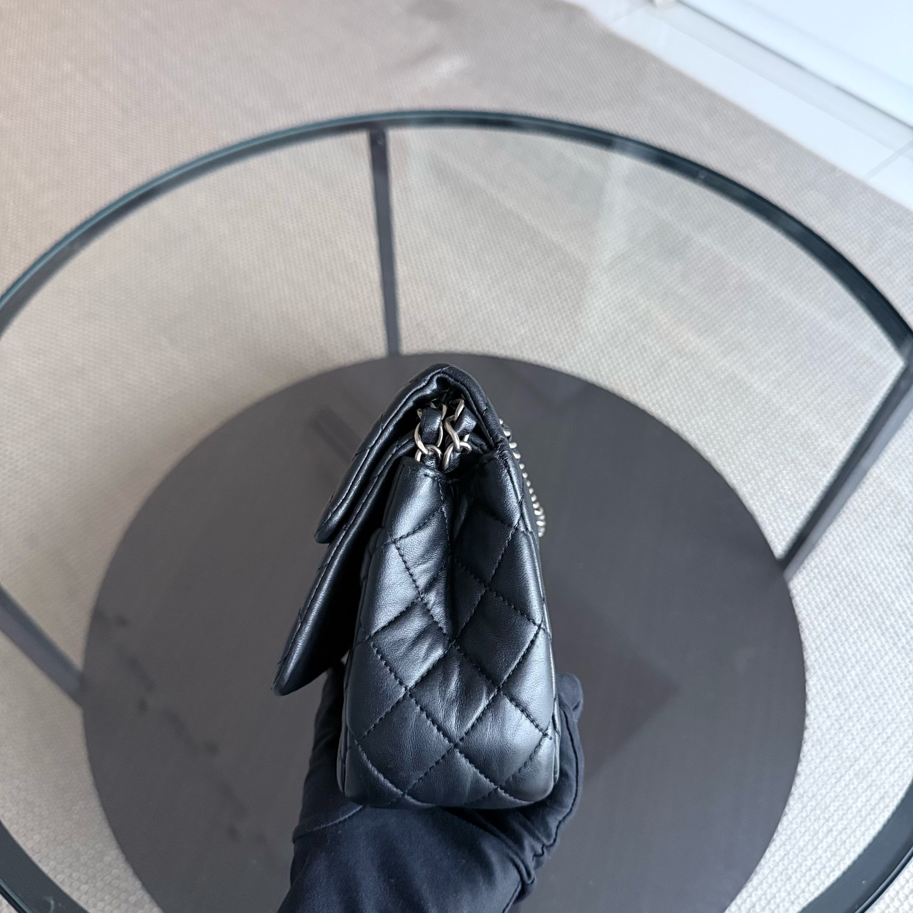 Chanel Tri-fold Seasonal Flap - Quilted Lambskin Black Silver Hardware Series 13
