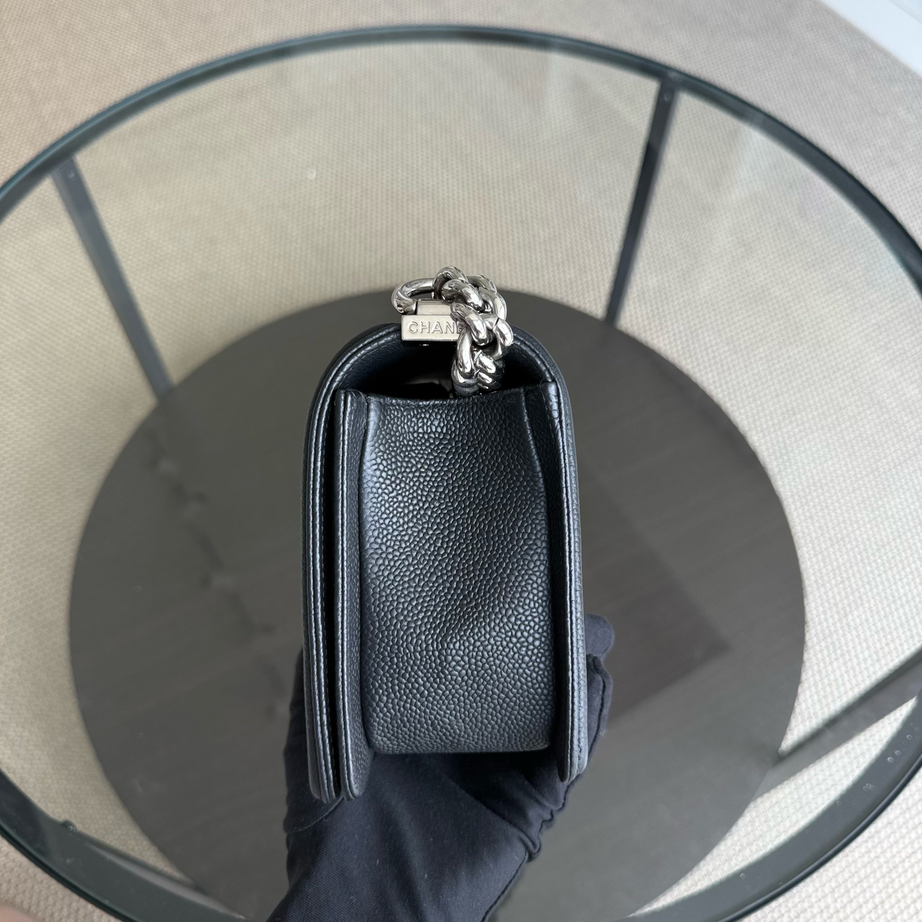 Chanel Boy Medium - Caviar 25CM Quilted Black Silver Hardware Series 17
