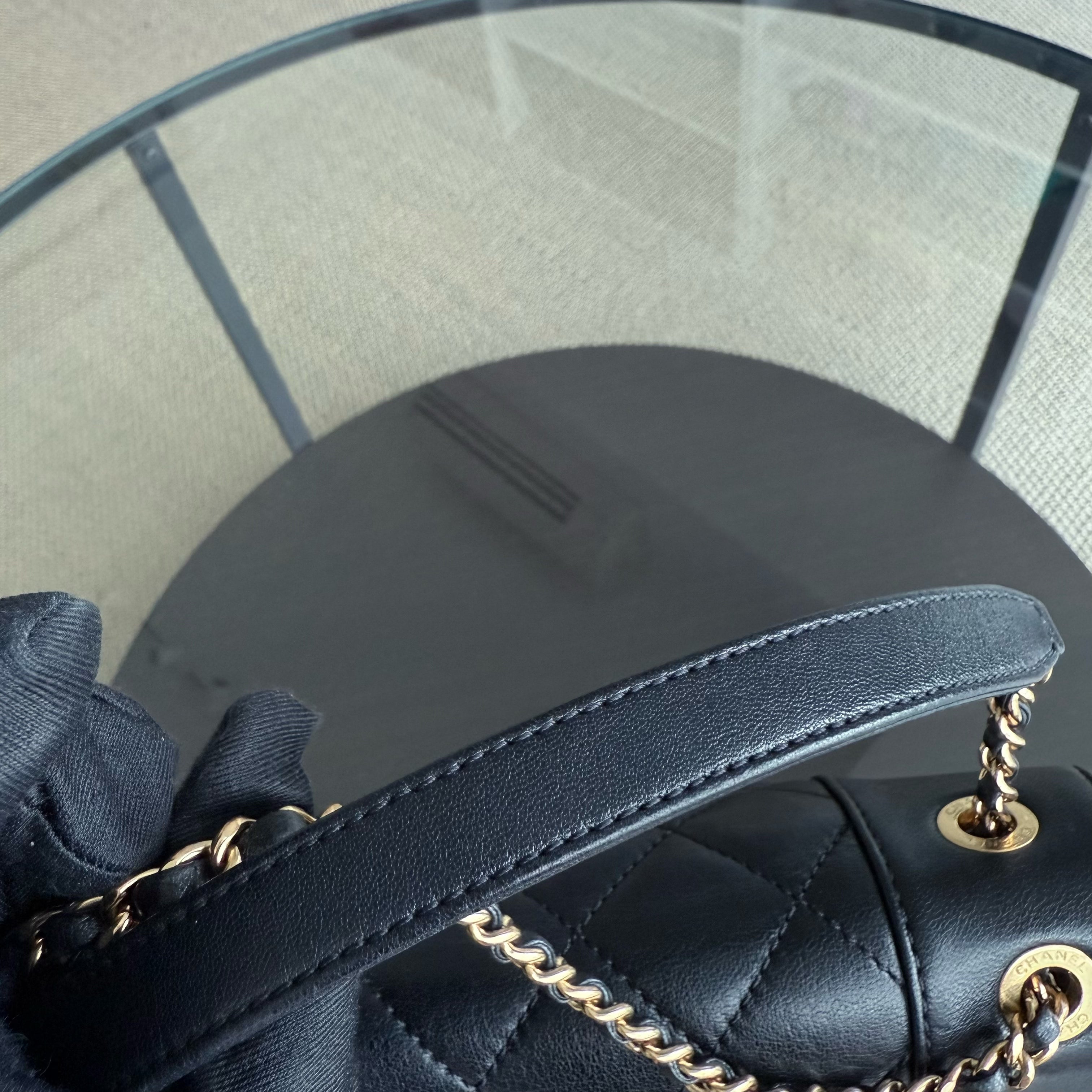 Chanel Seasonal Flap Mademoiselle - 25CM Quilted Lambskin Black Gold Hardware Series 23