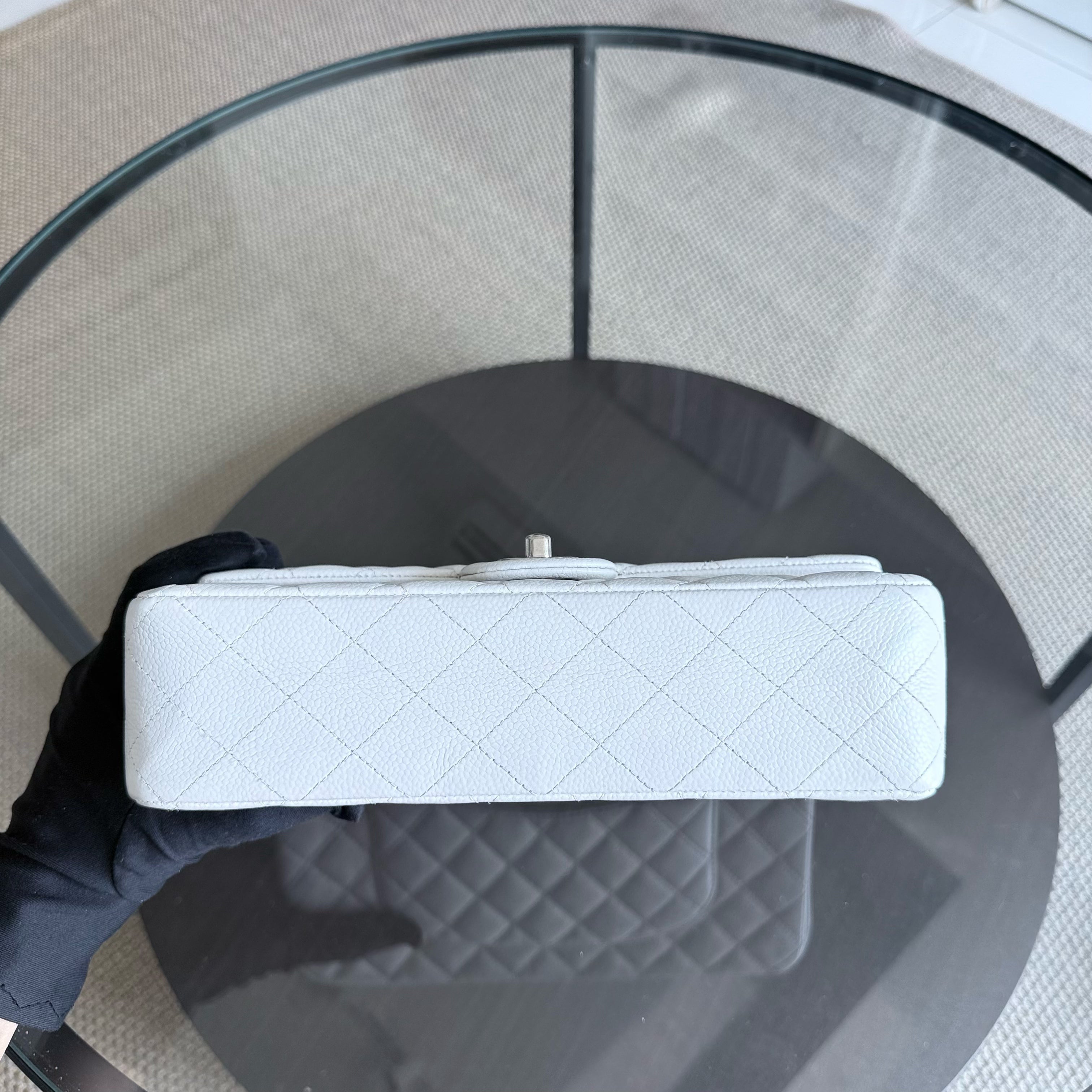 Chanel Classic Flap Medium - Caviar 25CM Quilted White Silver Hardware Series 18