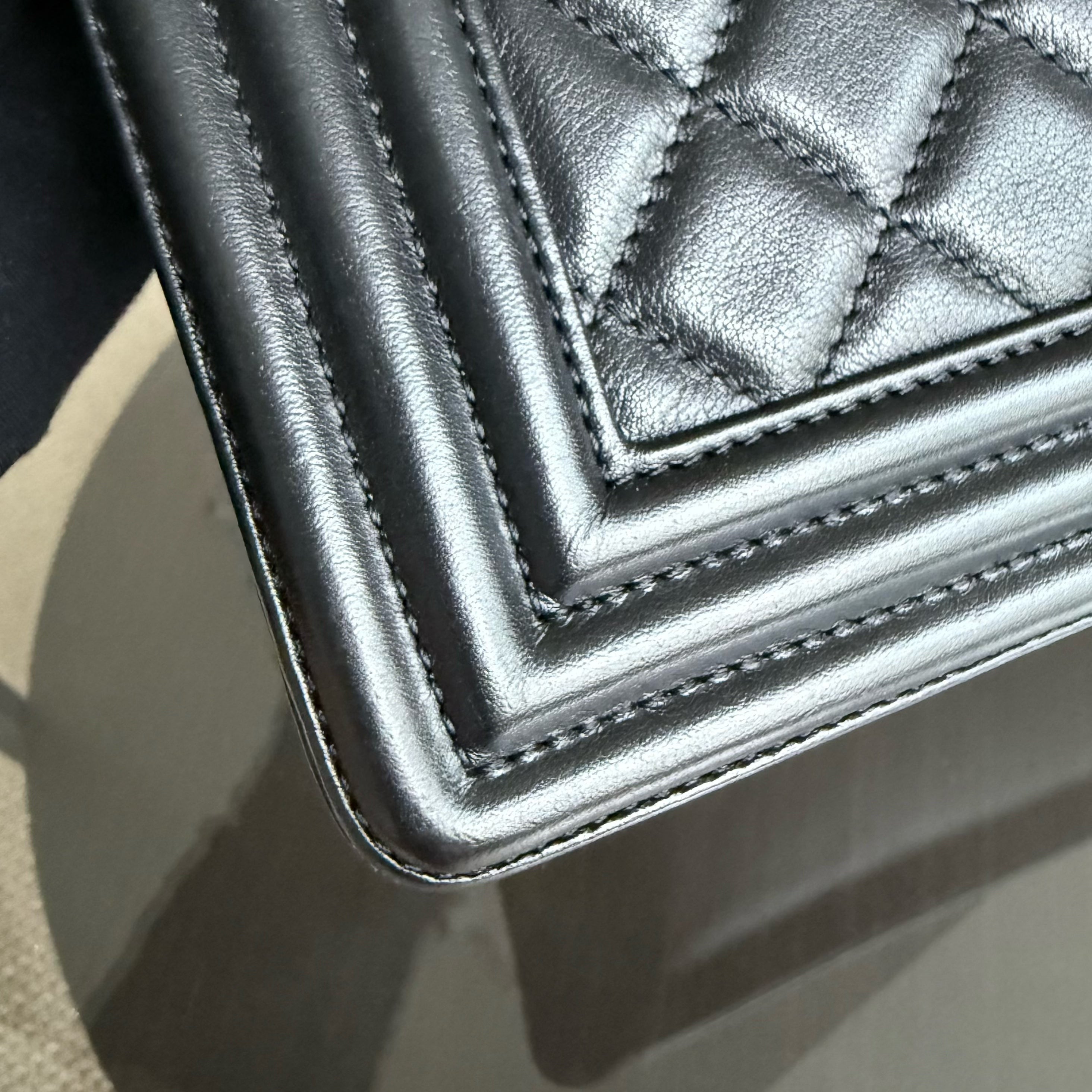 Chanel Boy Medium - 25CM Quilted Calfskin Black Gold Hardware Series 20