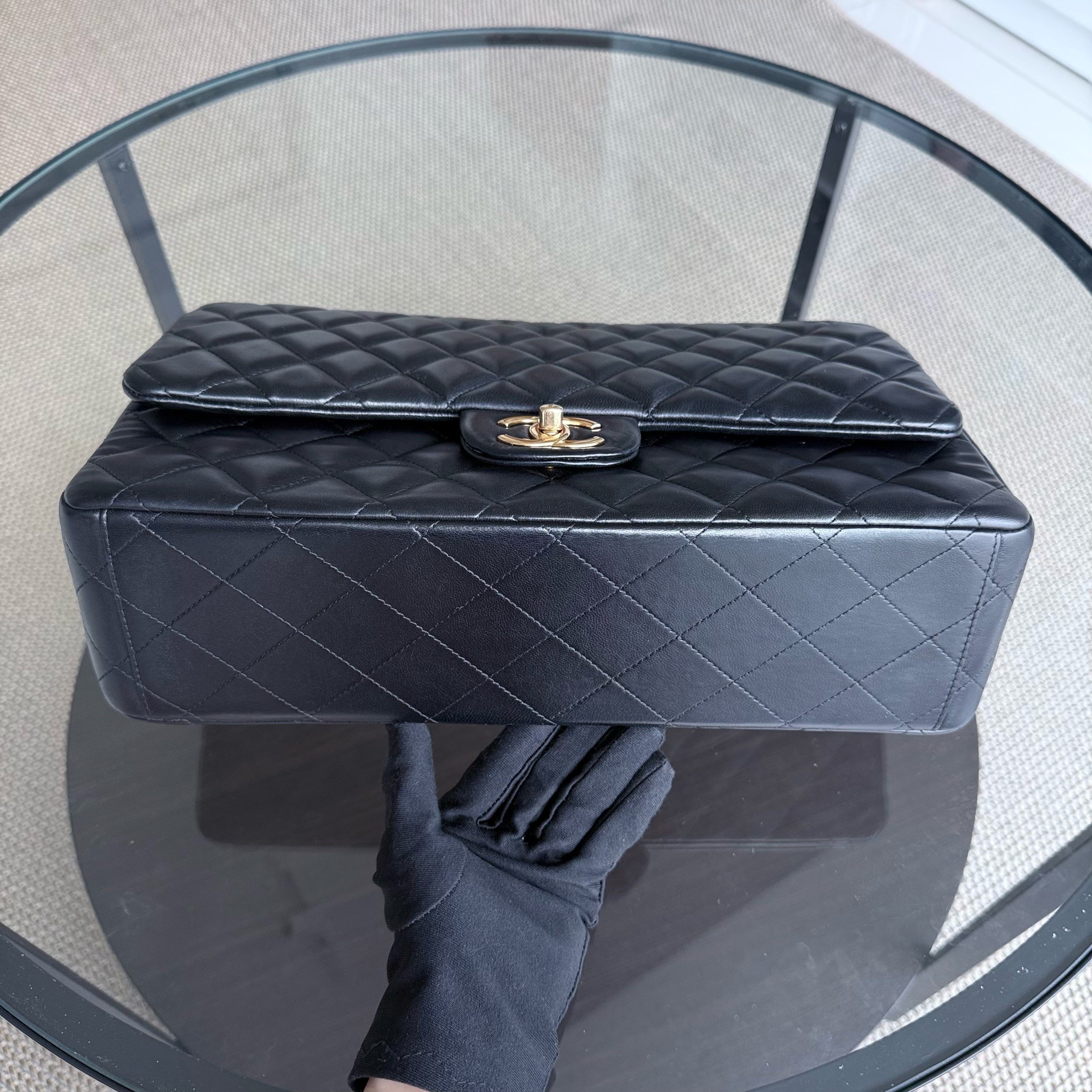 Chanel Classic Flap Maxi - Double Flap 33CM Quilted Lambskin Black Gold Hardware Series 15