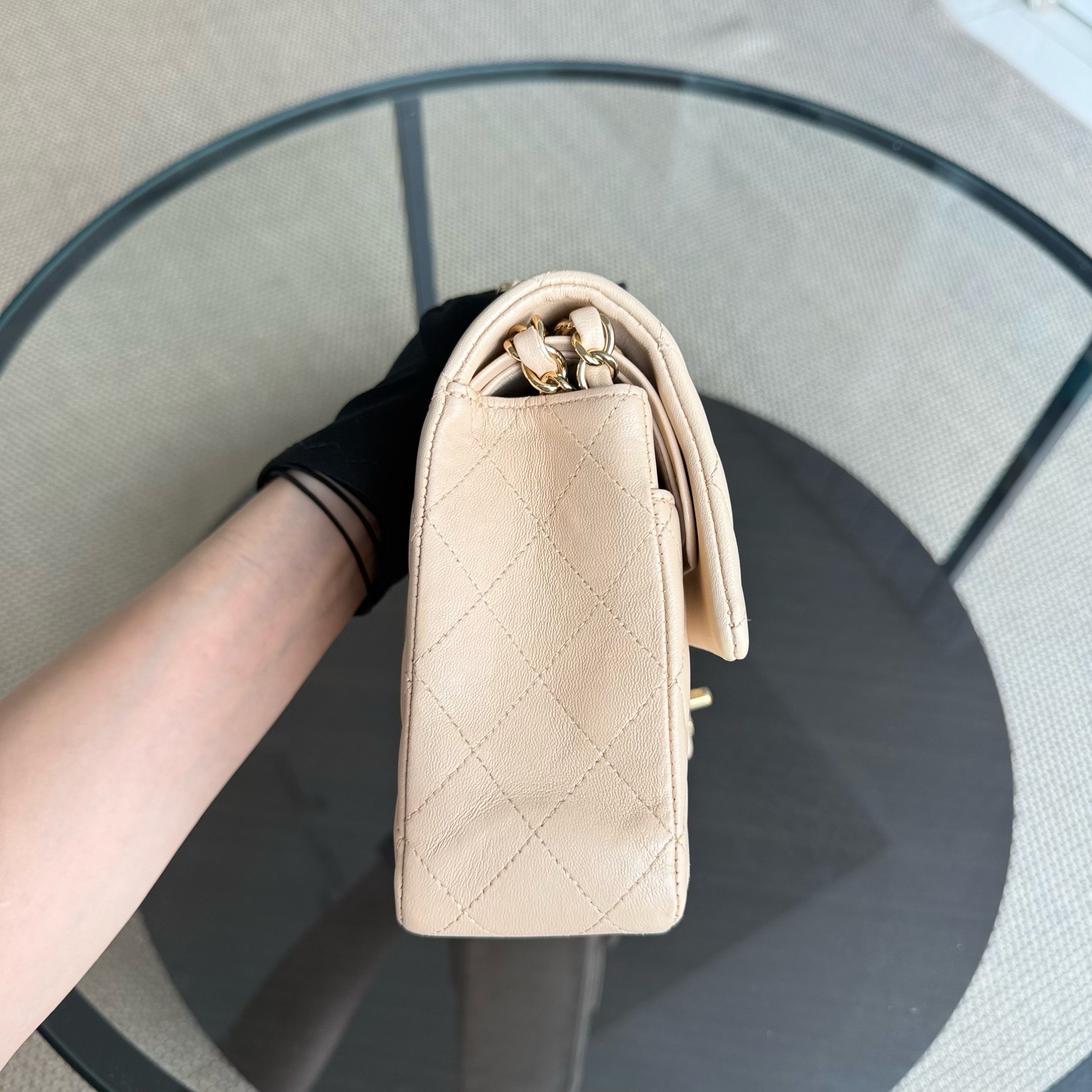 Chanel Classic Flap Medium - 25CM Quilted Lambskin Beige Gold Hardware Series 17