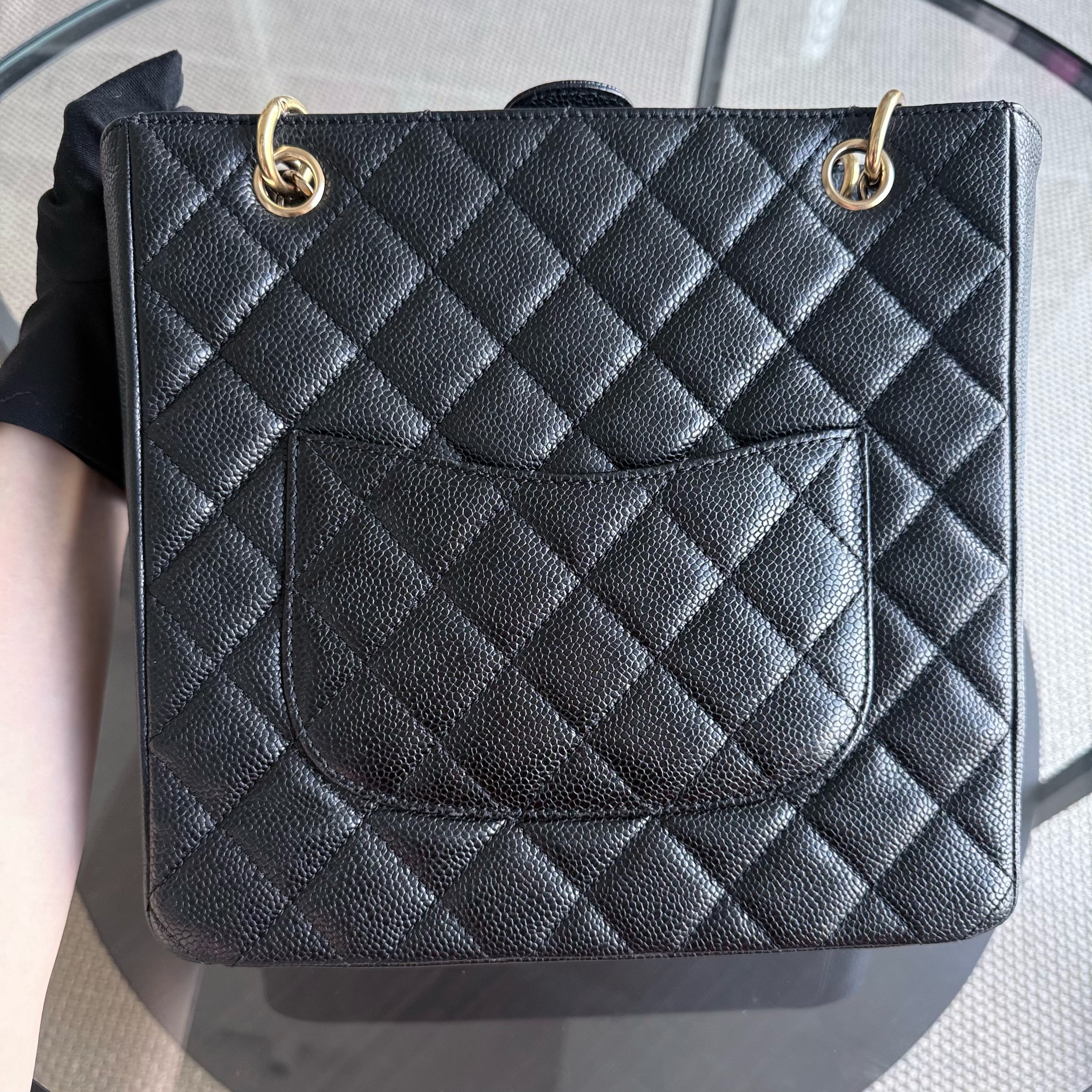 Chanel PST Petite Shopping Tote - Caviar Quilted Black Gold Hardware Series 12
