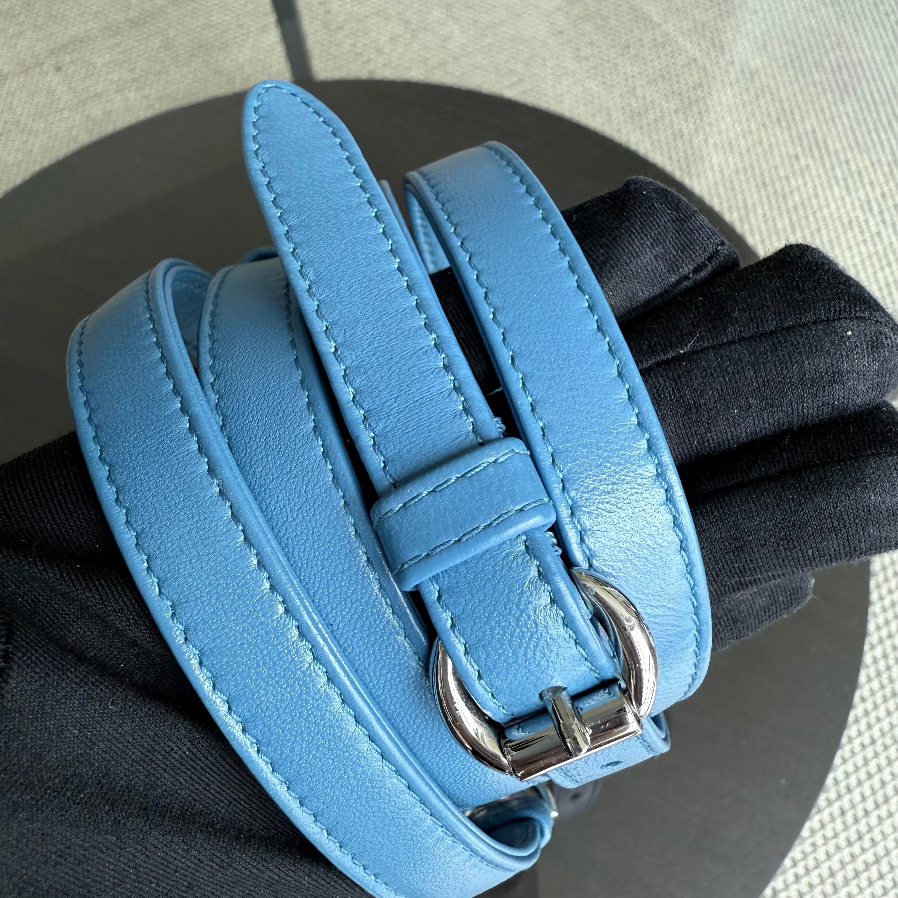 Dior Lady Mini - Cannage Lambskin Blue Silver Hardware Adjustable Strap