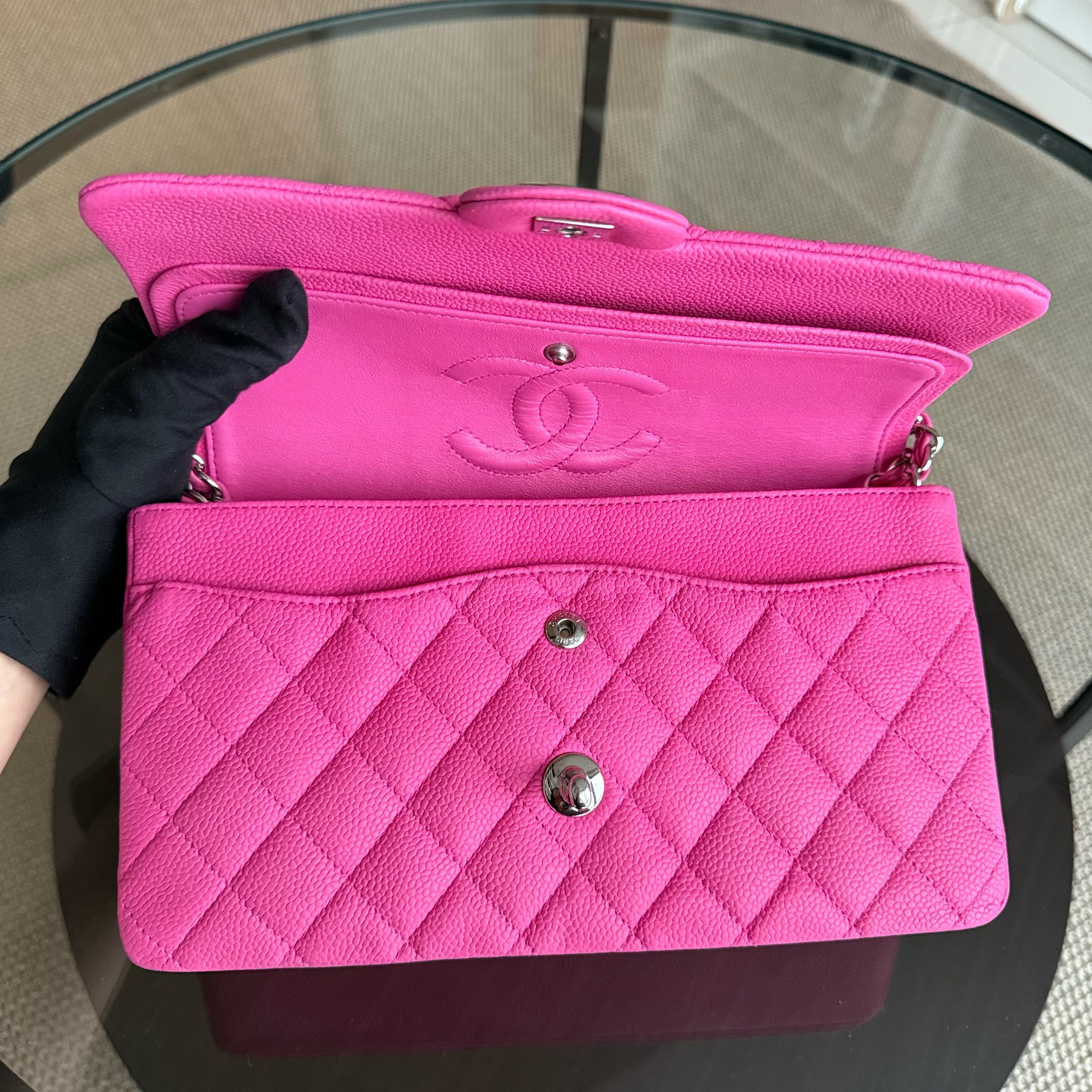 Chanel Classic Flap Medium - Caviar Iridescent 25CM Quilted Pink Silver Hardware Series 18