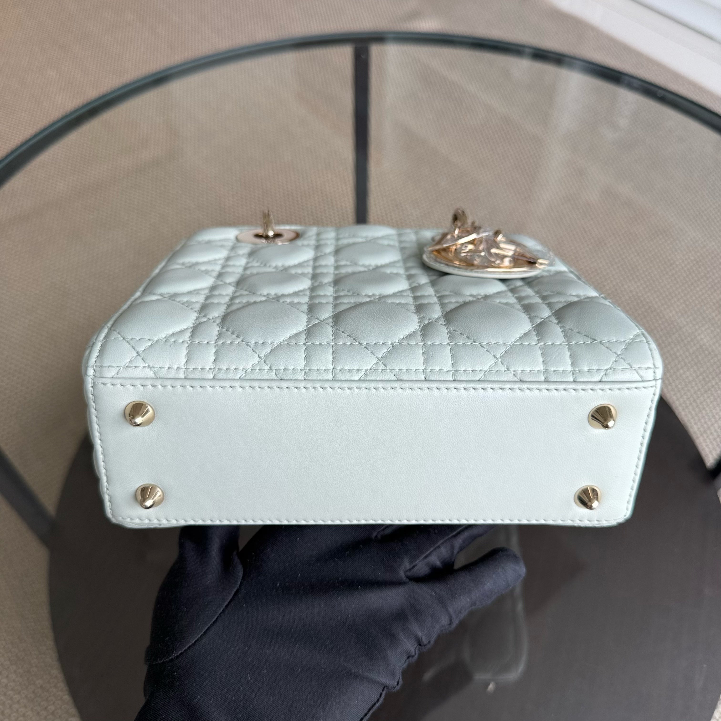 Dior Lady Small - Cannage Lambskin Light Mint Green Gold Hardware