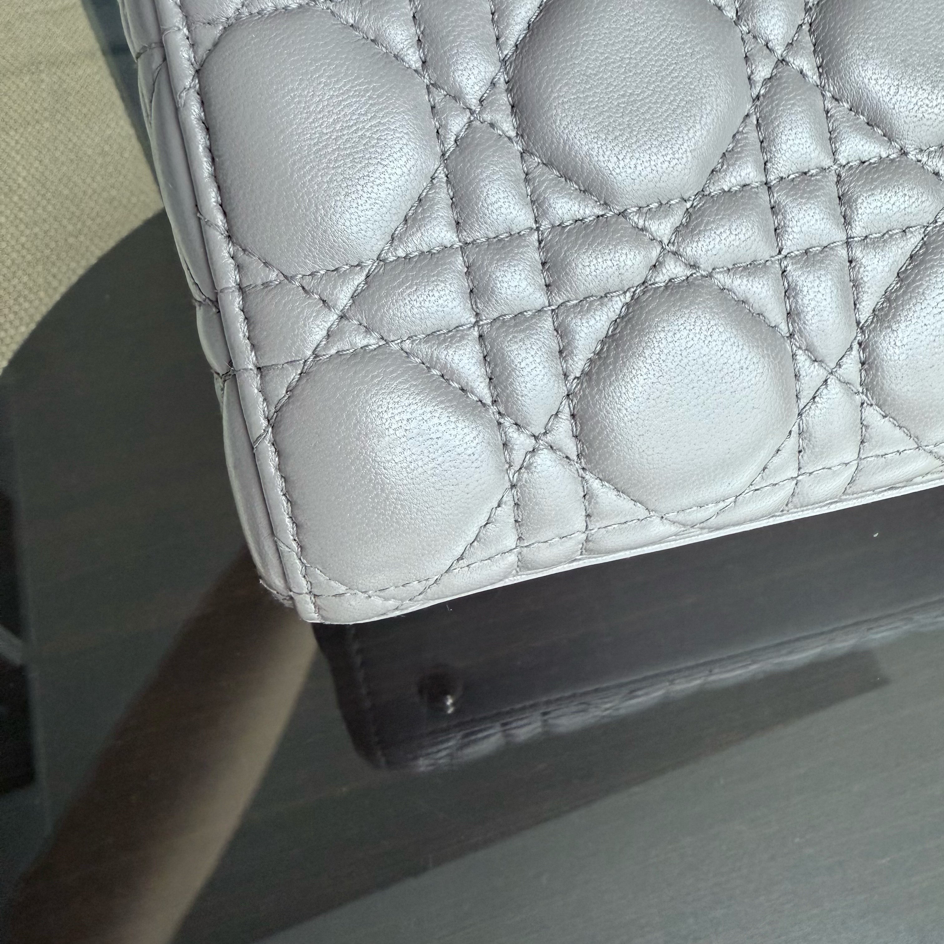 Dior Lady Small - Cannage Lambskin Grey Gray Gold Hardware