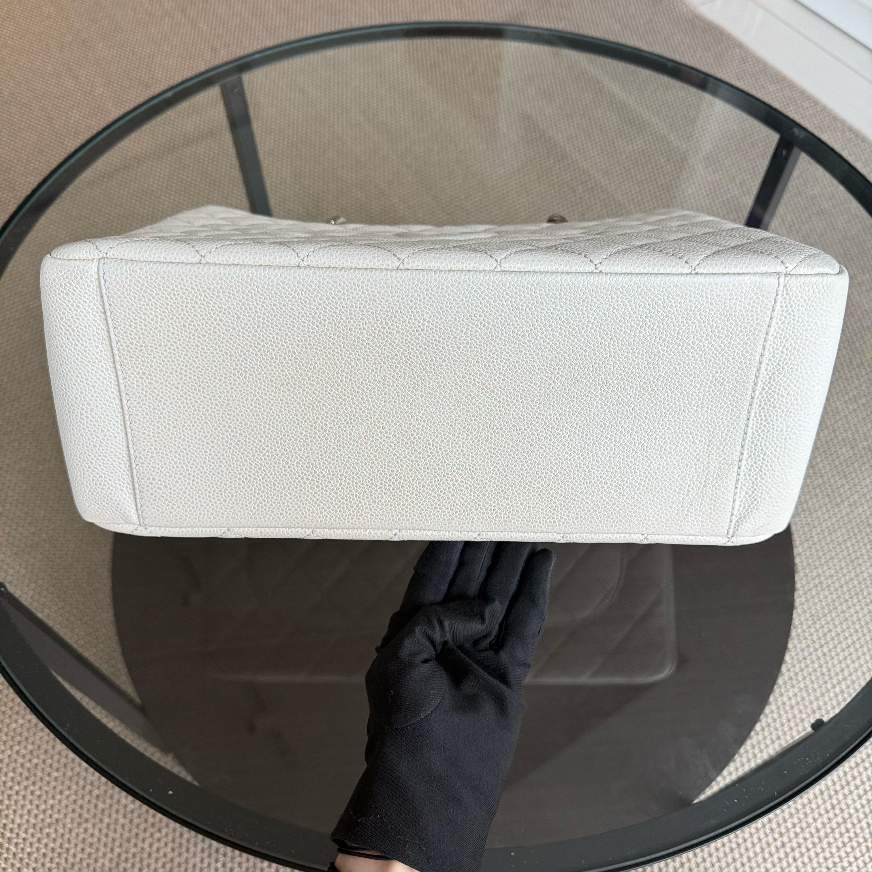 Chanel GST Grand Shopping Tote - Caviar Quilted White Silver Hardware Series 18