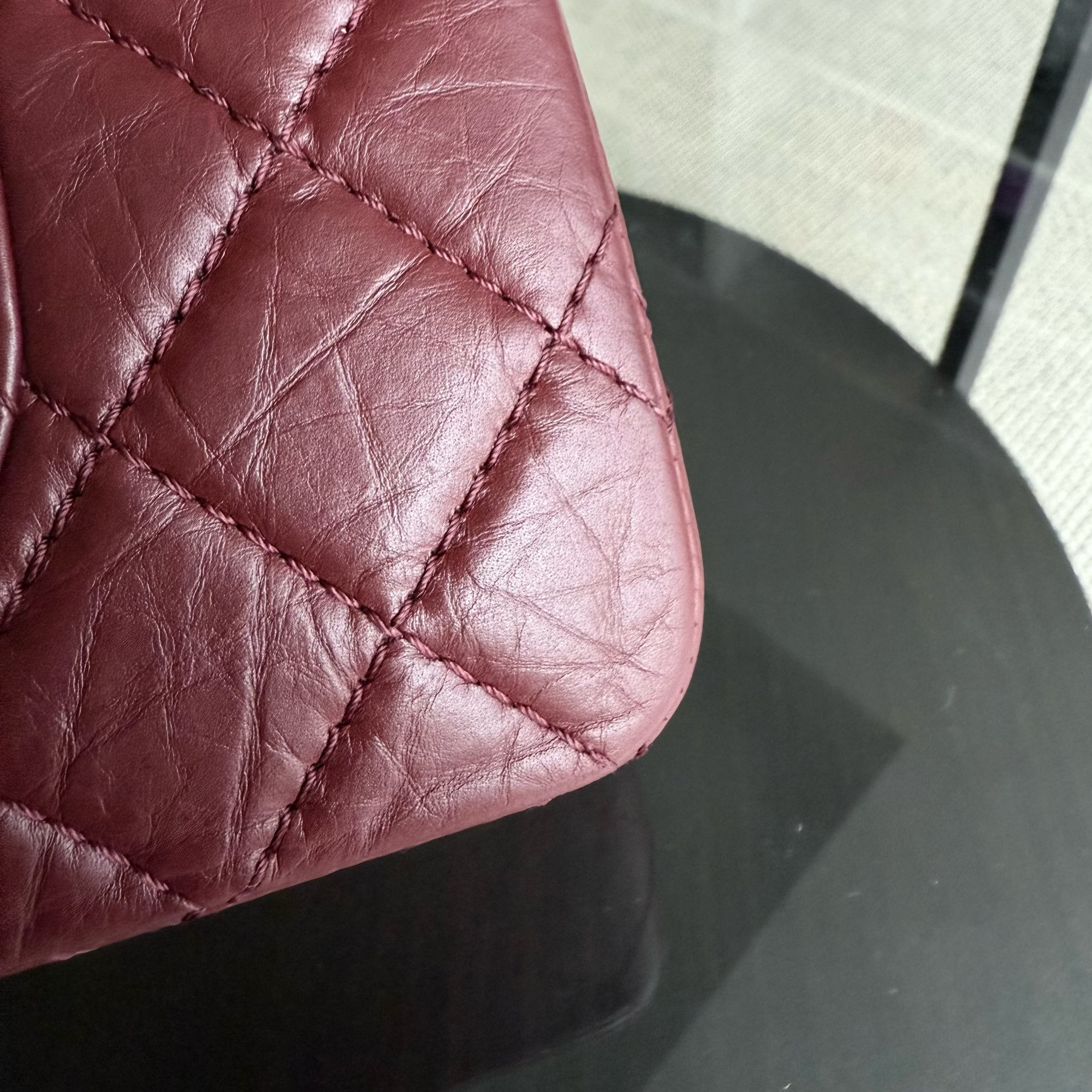 Chanel 2.55 Reissue 226 Medium - 28CM Quilted Aged Calfskin Burgundy Dark Red Ruthenium Silver Hardware Series 12