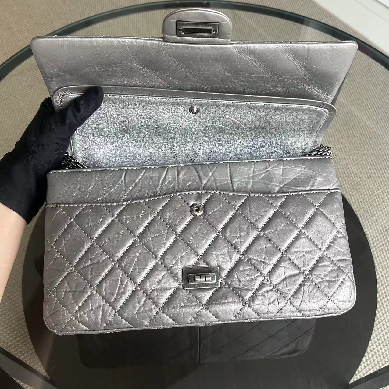 Chanel 2.55 Reissue 226 - Grained Calfskin Metallic Grey Gray Silver Ruthenium Hardware Series 14