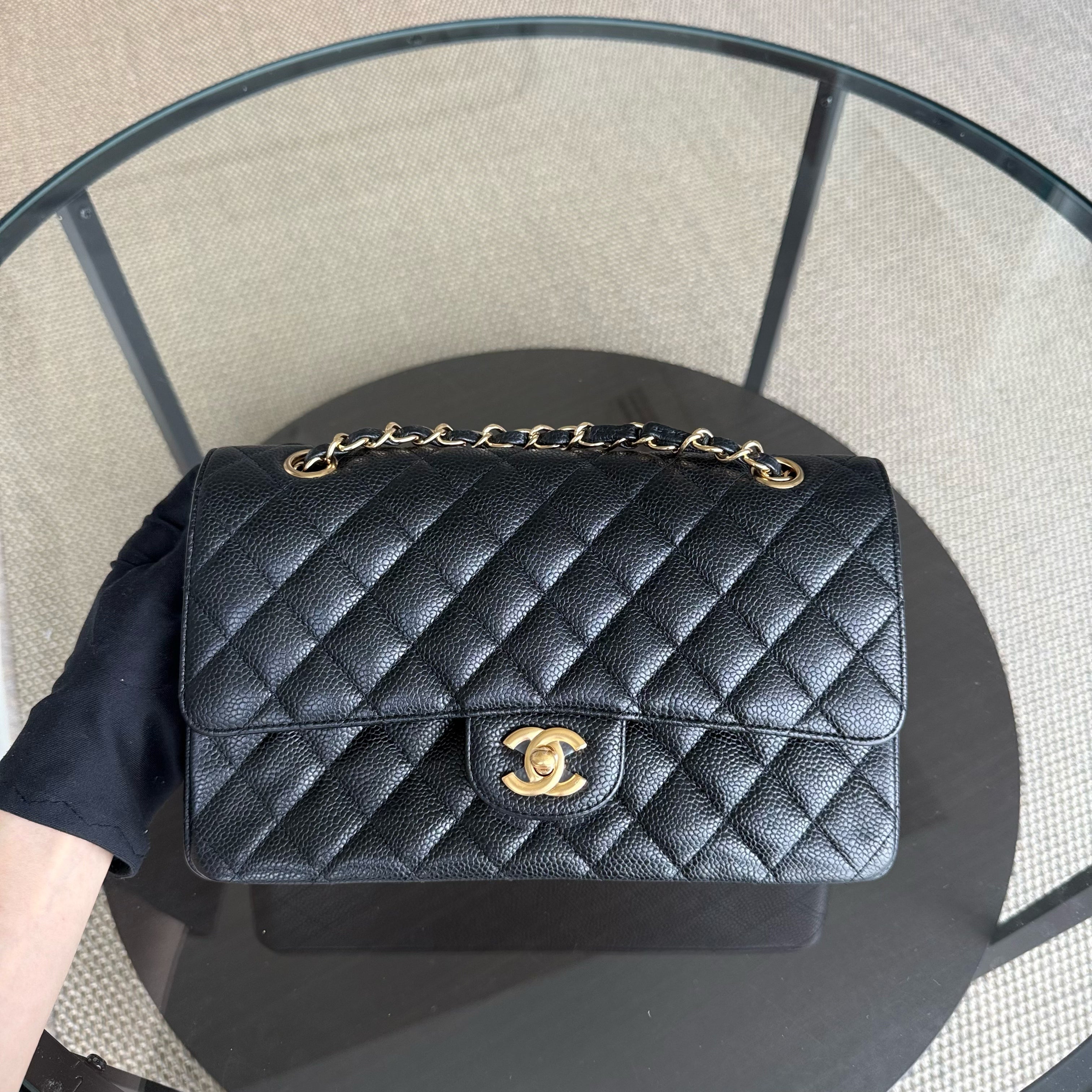 Chanel Classic Flap Medium - Caviar 25CM Quilted Grained Calfskin Black Gold Hardware Series 14