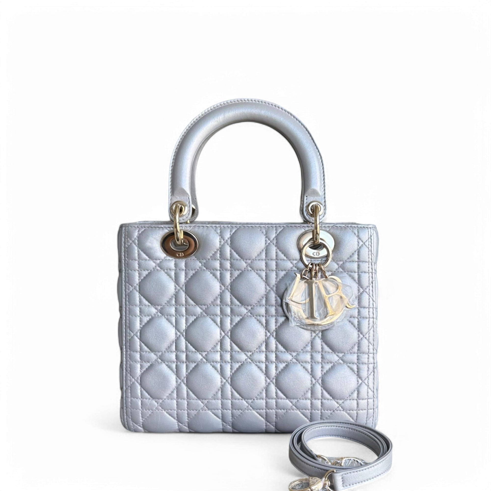 Dior Lady Medium - Cannage Lambskin Silver Gold Hardware