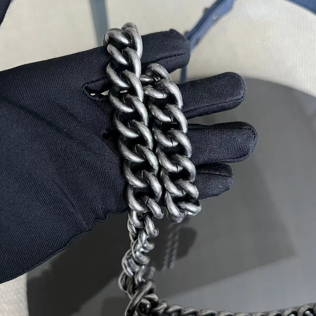 Chanel Boy - Old Medium Calfskin Metallic Blue Ruthenium Silver Hardware Series 18