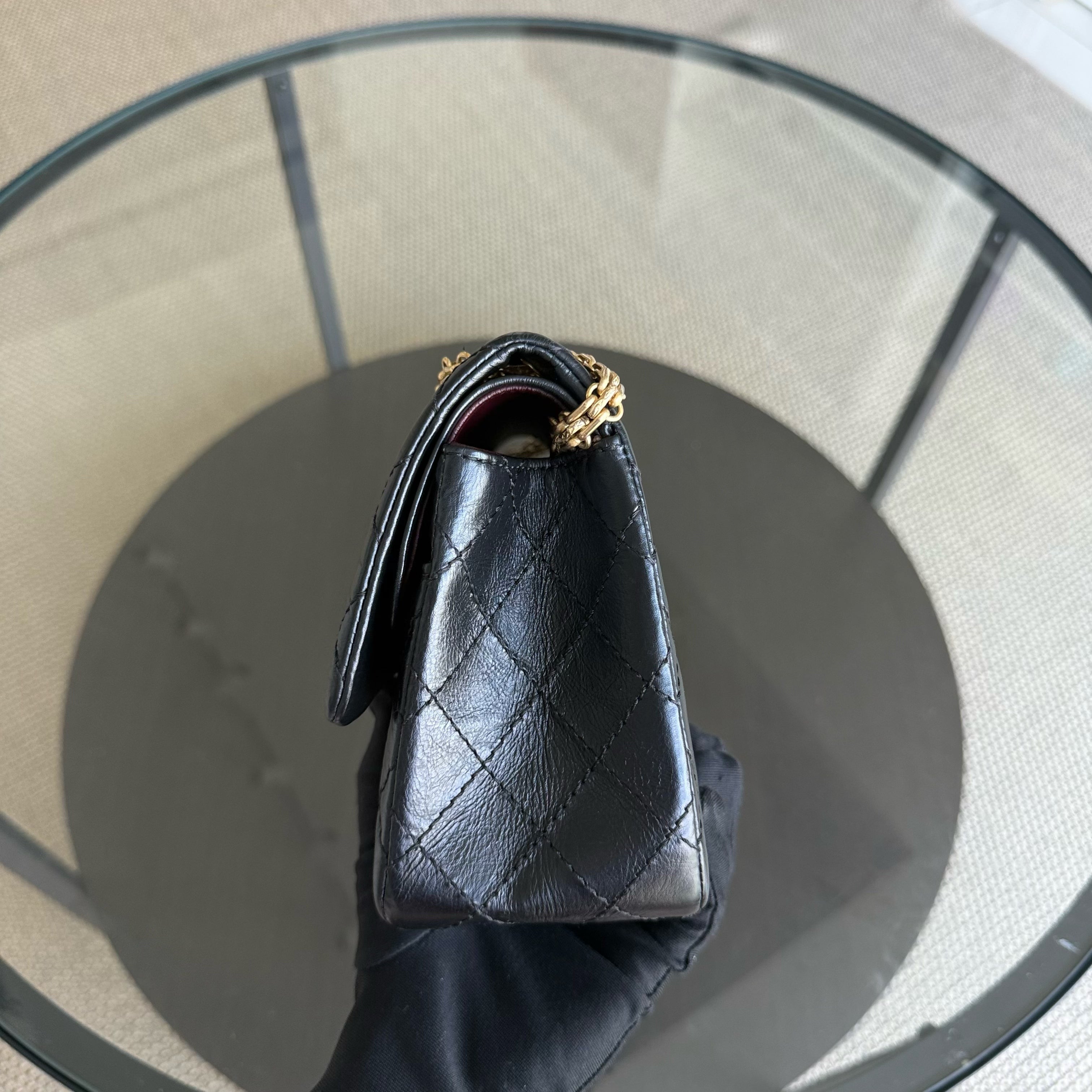 Chanel Reissue 2.55 Medium 225 - 24CM Quilted Aged Calfskin Black Gold Hardware Series 12
