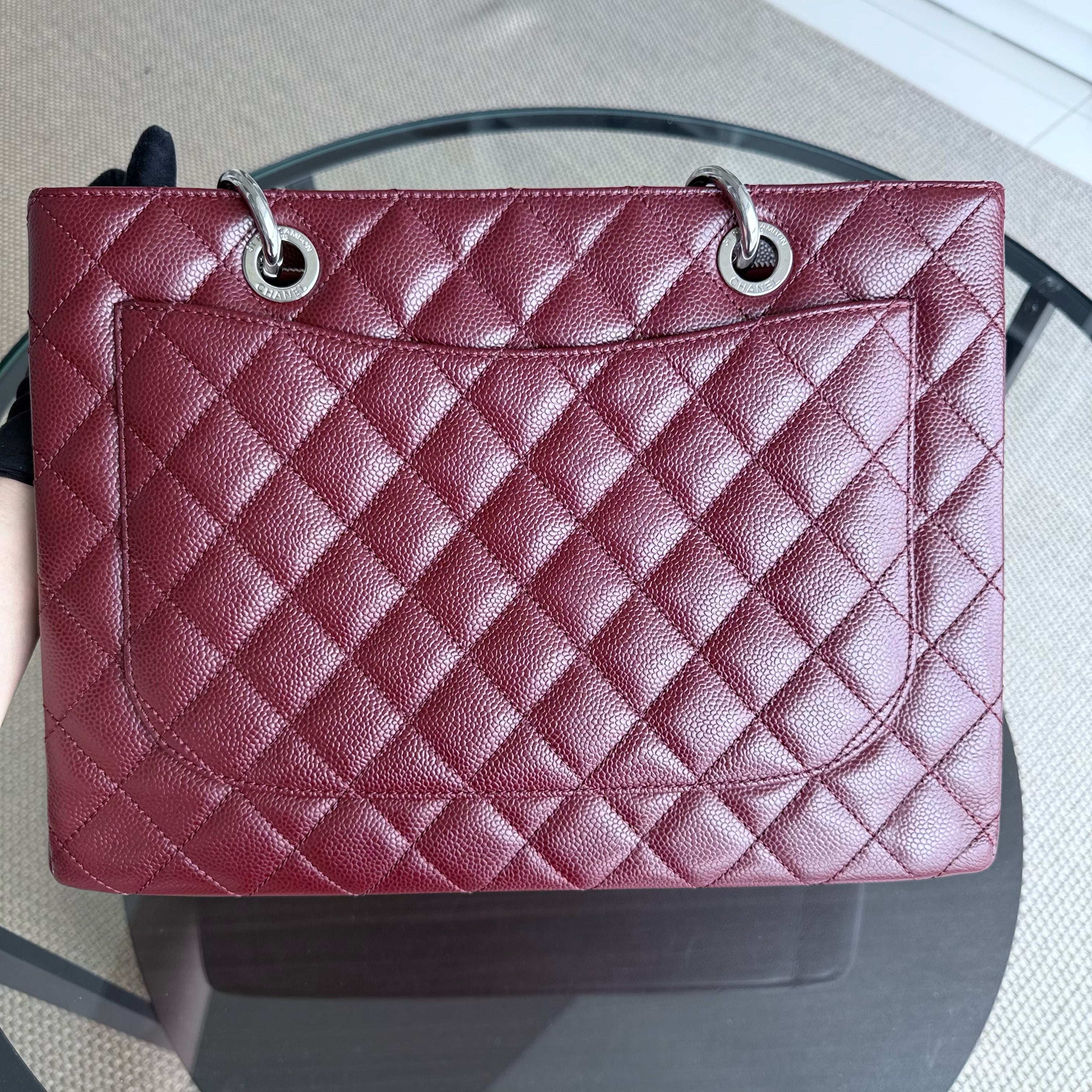 Chanel GST Grand Shopping Tote - Burgundy Caviar Quilted Silver Hardware Series 18