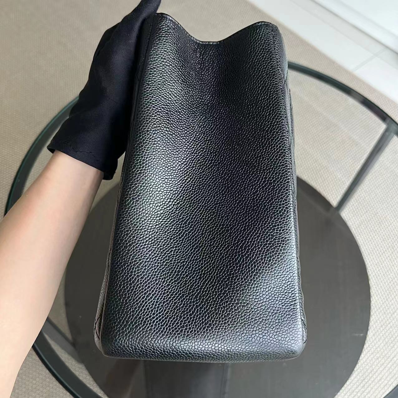 GST Grand Shopping Tote Caviar Quilted Grained Calfskin Black Golden Hardware Series 19