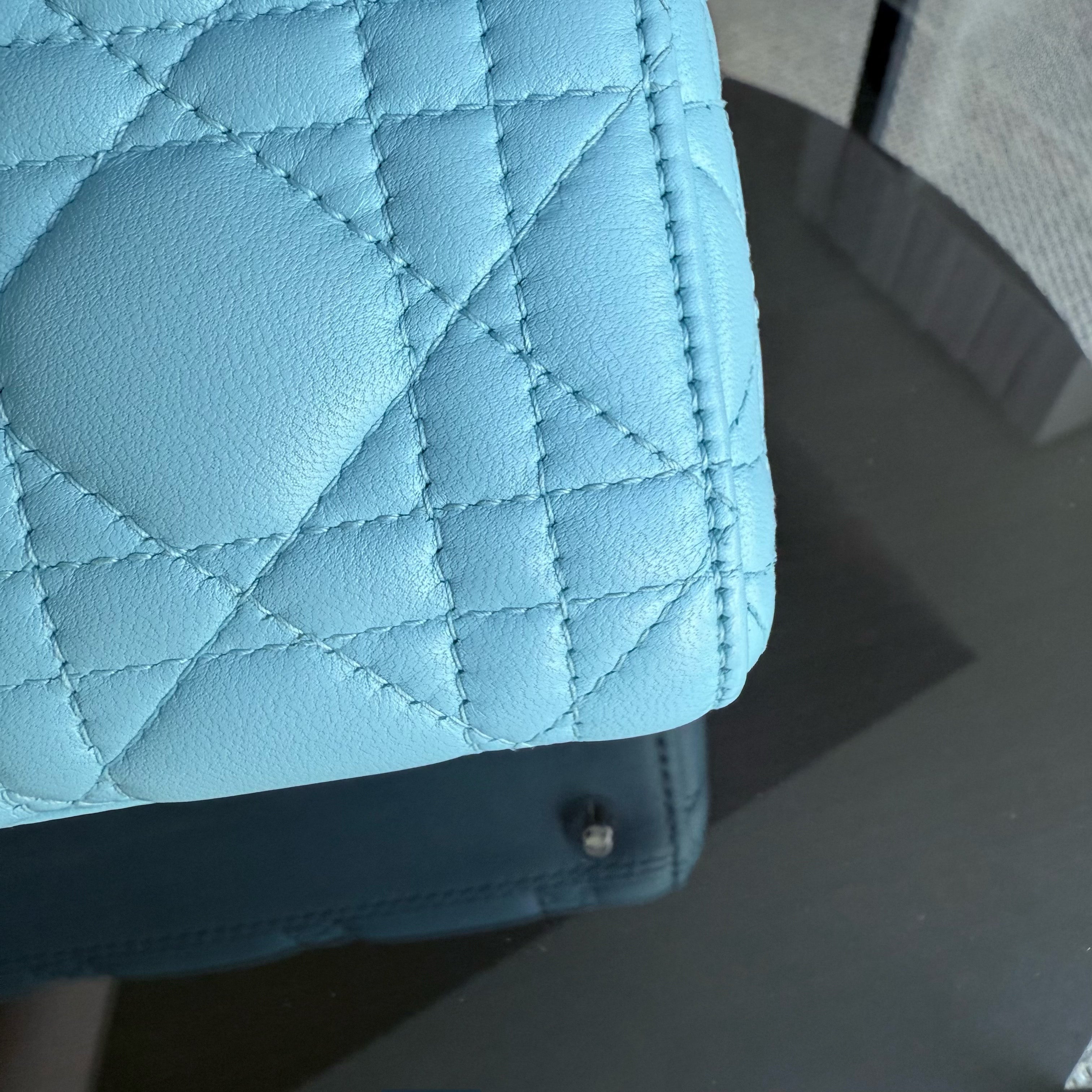 Dior Lady Mini - Cannage Lambskin Light Blue Silver Hardware Adjustable strap