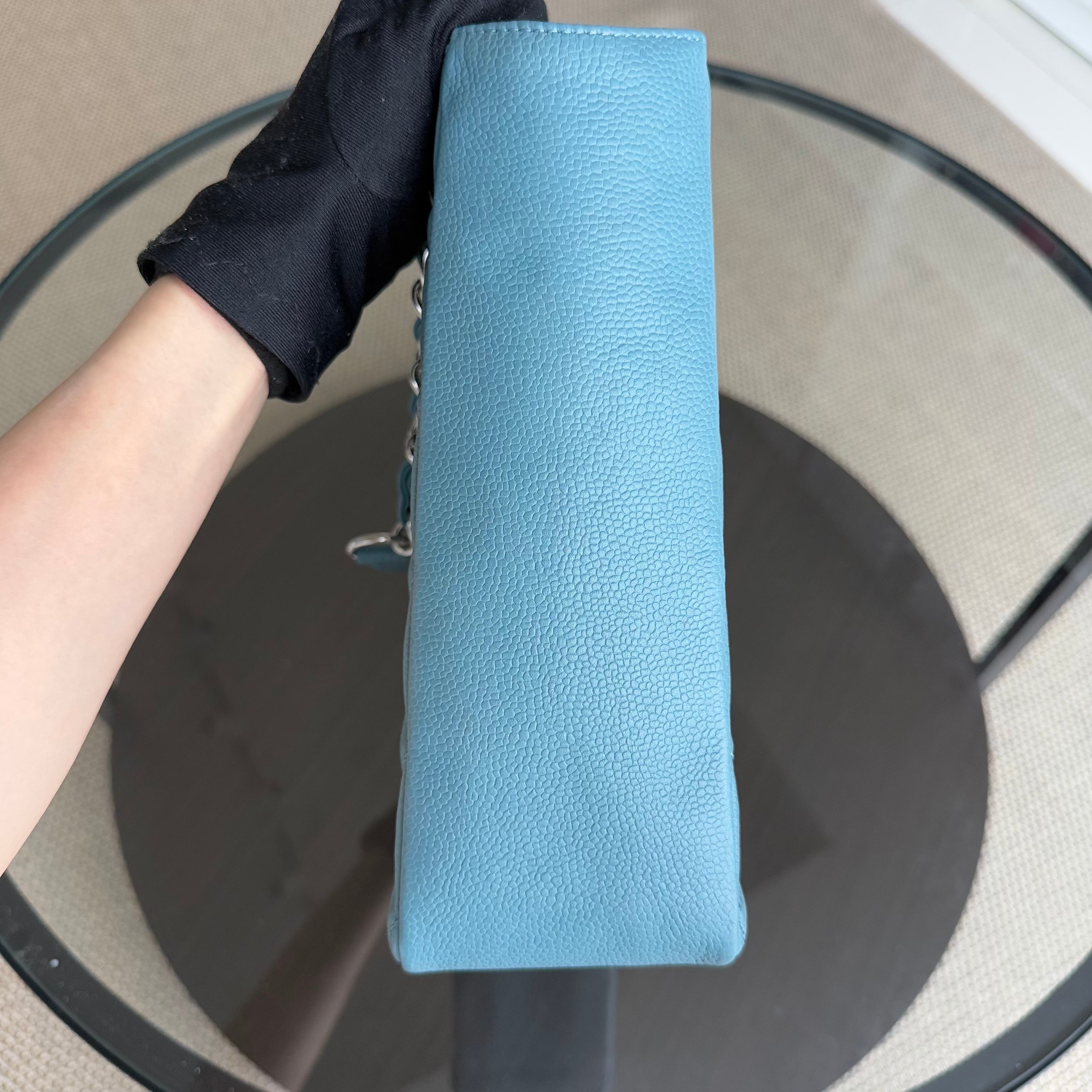 Chanel PST Petite Shopping Tote - Quilted Caviar Light Blue Silver Hardware Series 14