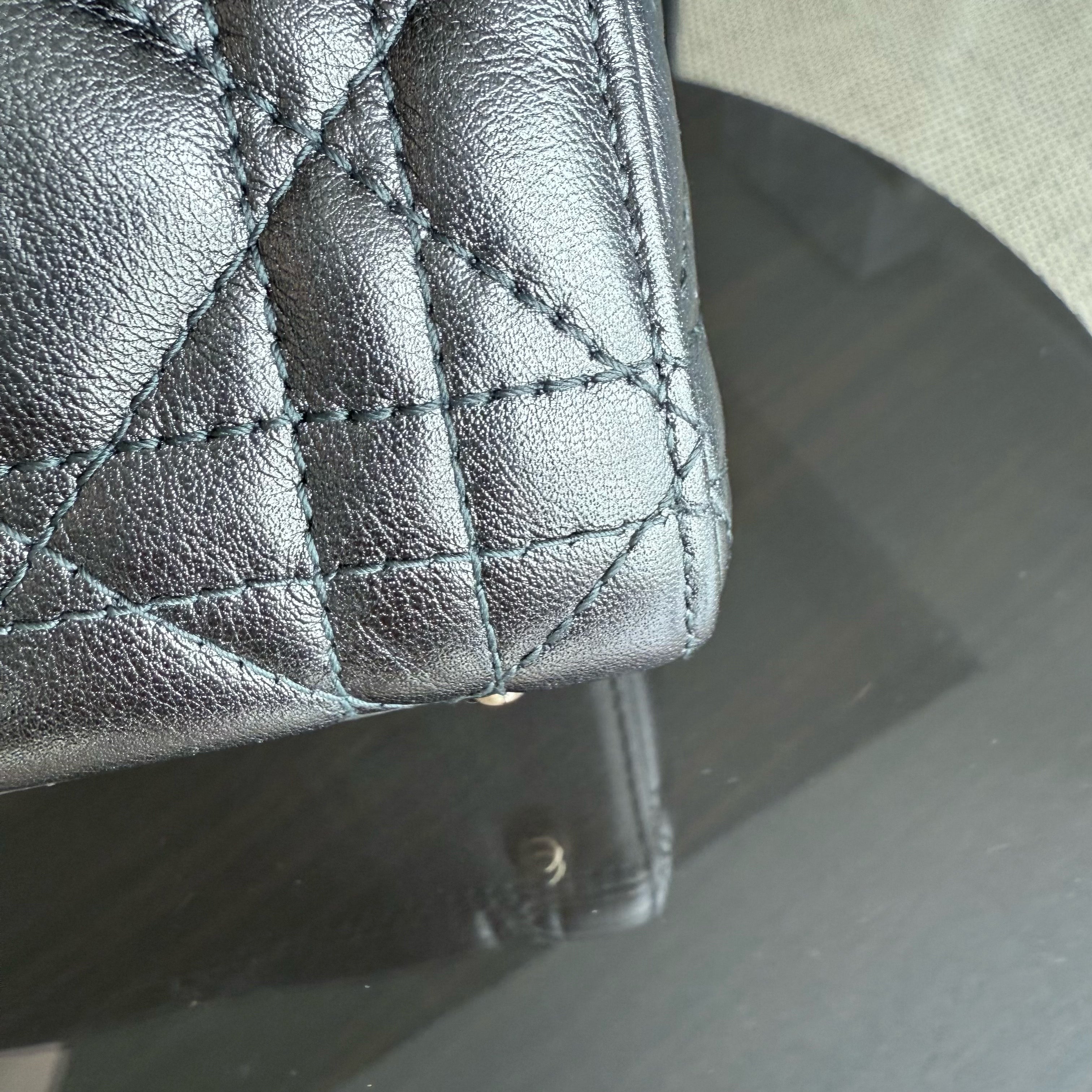 Dior Lady Mini - Cannage Calfskin Silver Gunmetal Gold Hardware Chain Strap