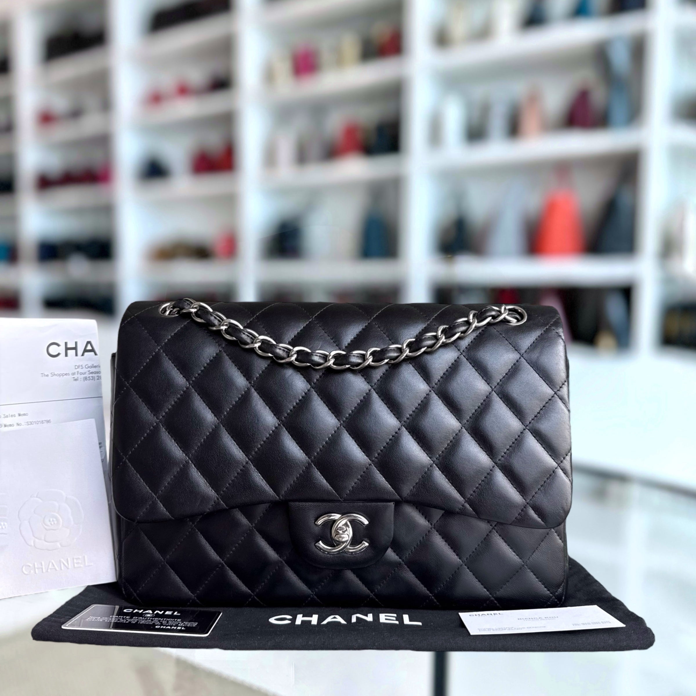 Chanel Classic Flap Jumbo - Double Flap 30CM Quilted Black Silver Hardware Series 19