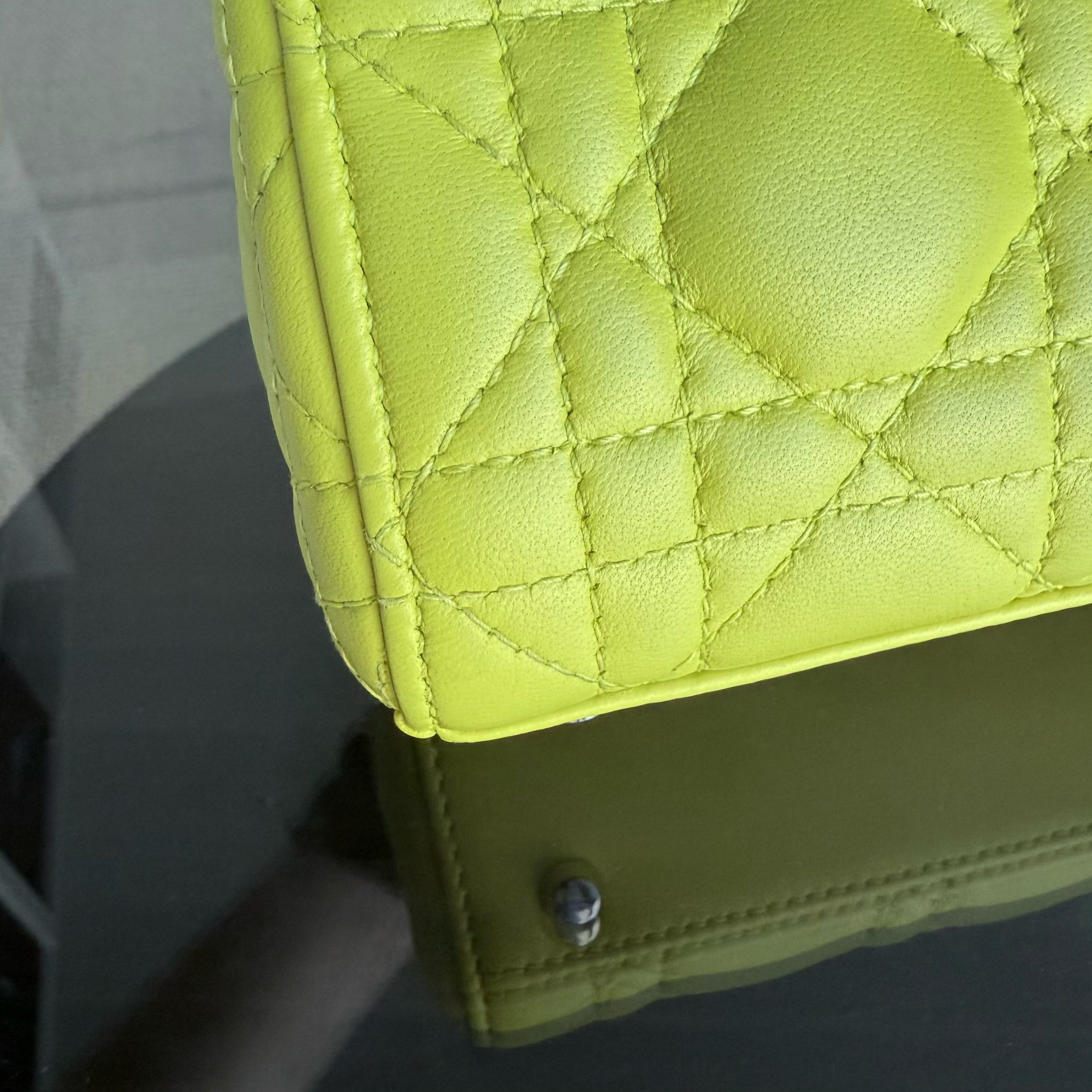Dior Lady Mini - Cannage Lambskin Yellow Silver Hardware Adjustable Strap