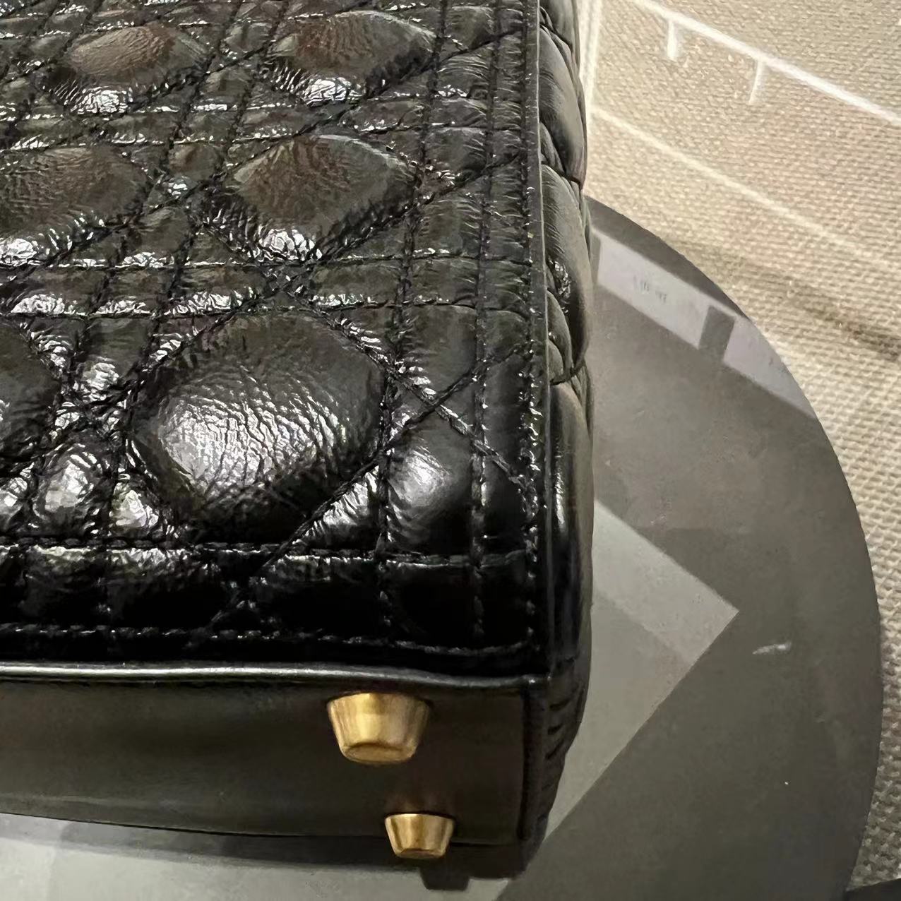 *Flap Version* Dior Lady Large Glazed Calfskin Black Golden Hardware With Strap - Luxury Evermore