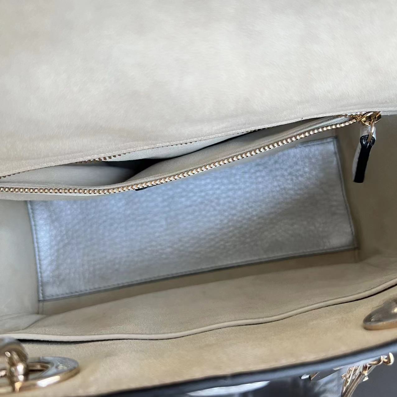 *Flap Version* Dior Lady Medium Cannage Metallic Aged Calfskin Silver Golden Hardware - Luxury Evermore