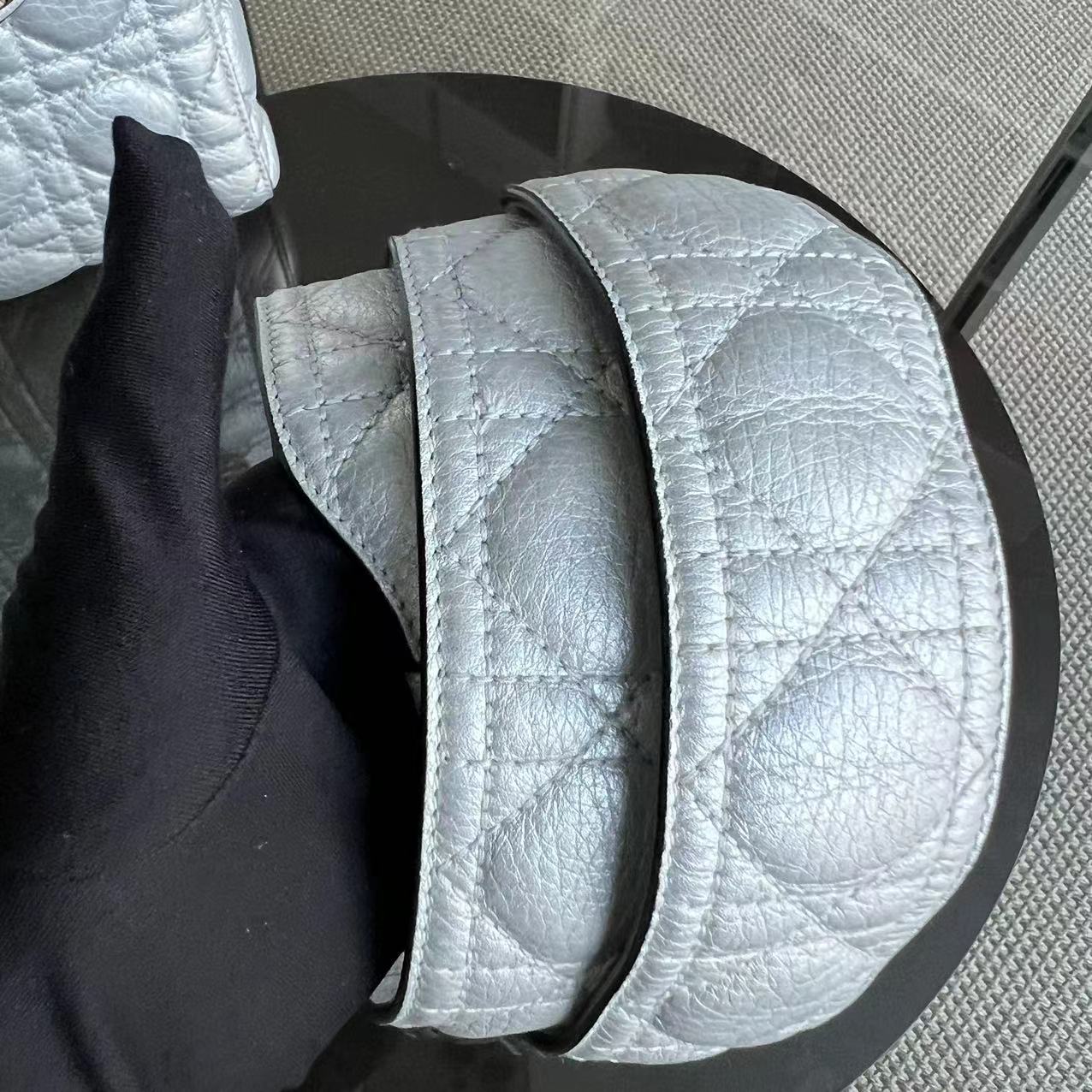 *Flap Version* Dior Lady Medium Cannage Metallic Aged Calfskin Silver Golden Hardware - Luxury Evermore