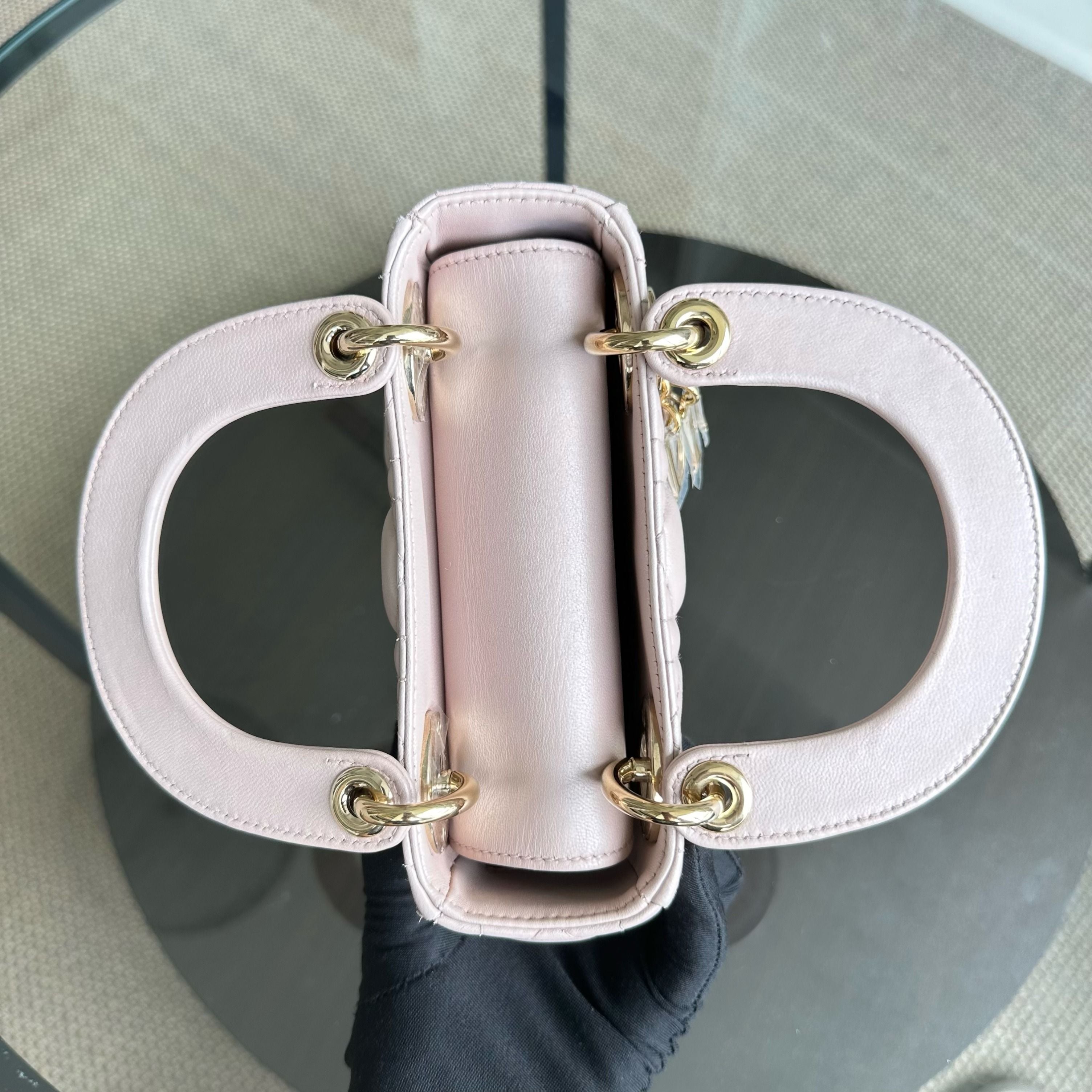 *Full Set, Receipt, Chain Strap* Dior Lady Mini Cannage Lambskin Iridescent Pink GHW - Luxury Evermore