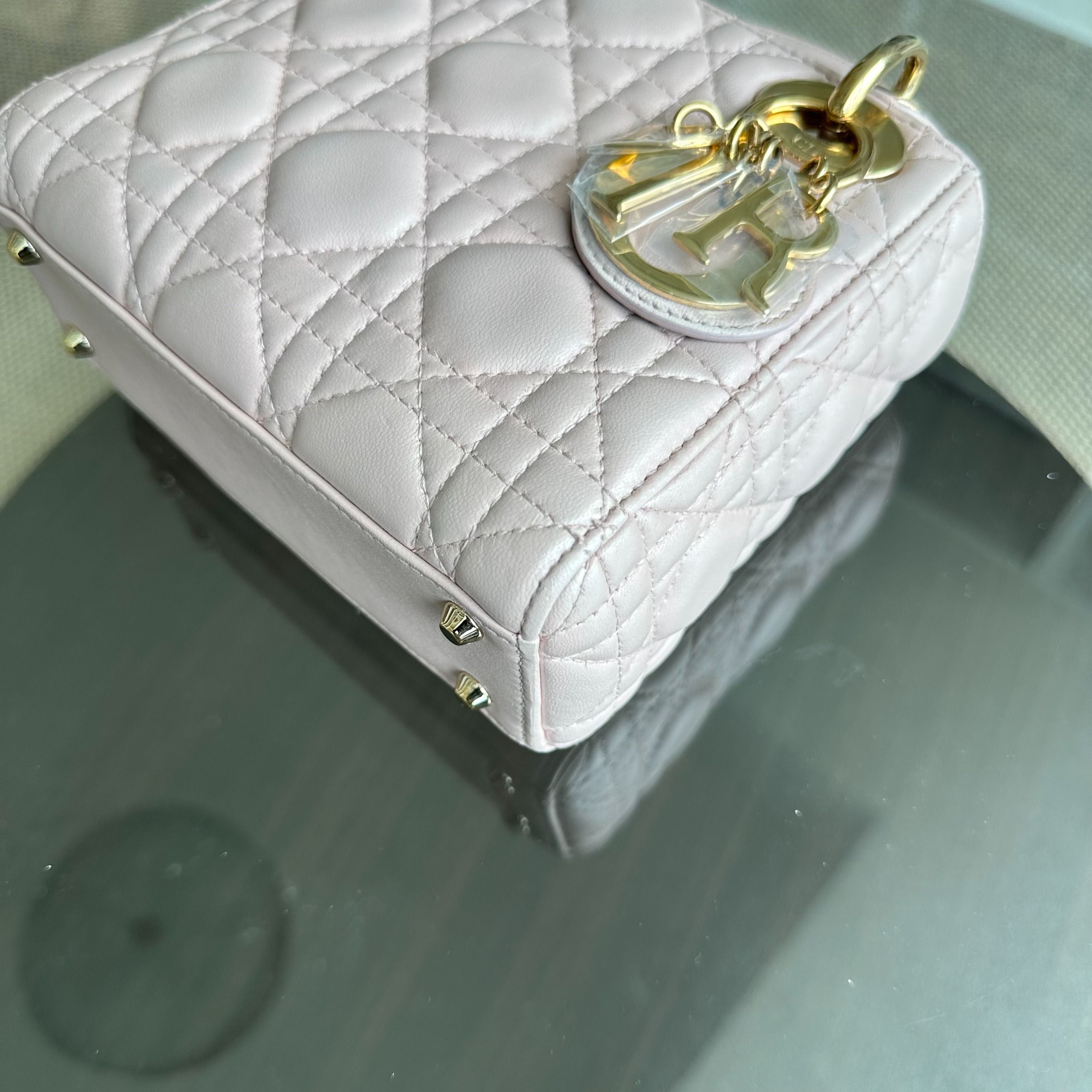 *Full Set, Receipt, Chain Strap* Dior Lady Mini Cannage Lambskin Iridescent Pink GHW - Luxury Evermore