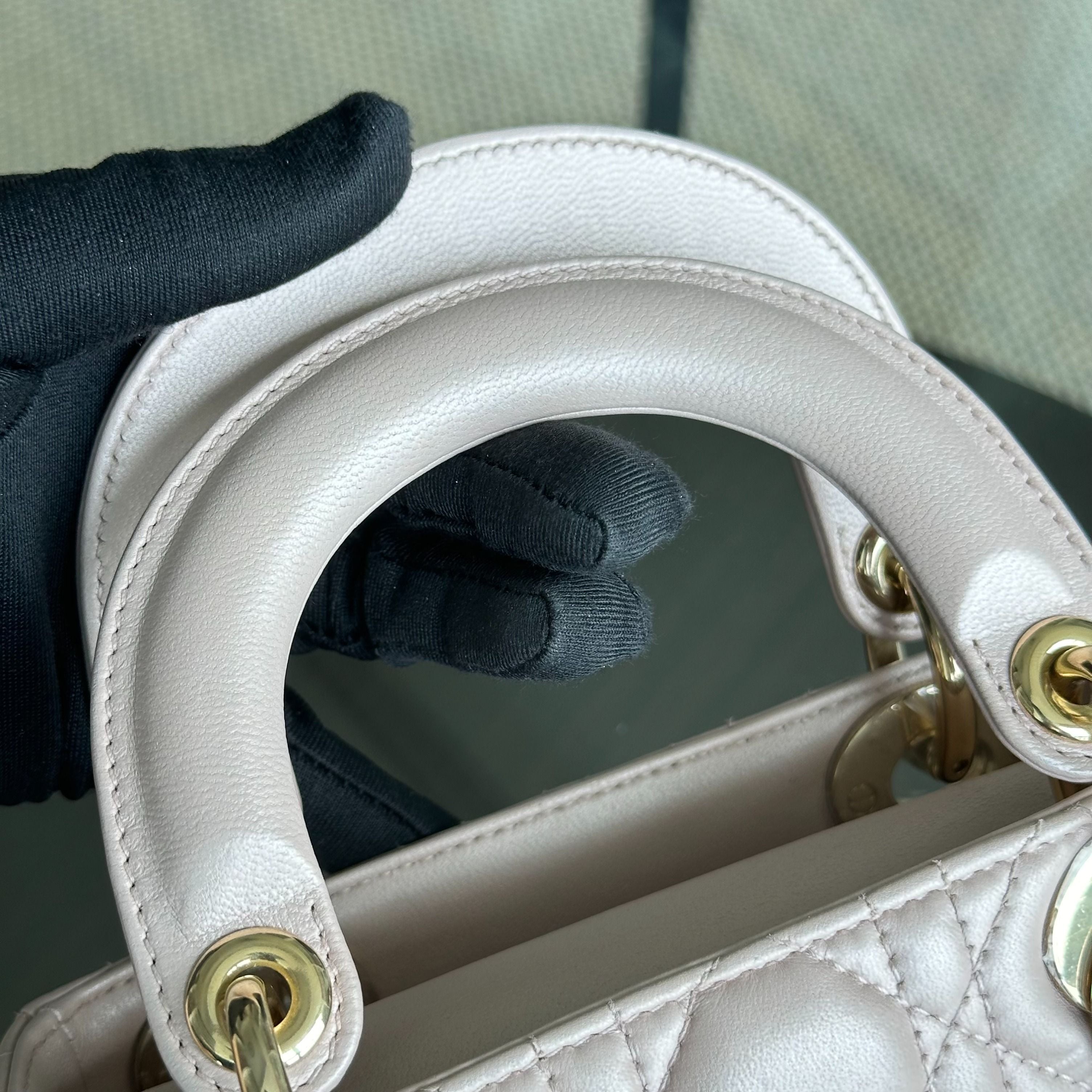 *Full Set, Receipt, Chain Strap* Dior Lady Mini Cannage Lambskin Iridescent Pink GHW - Luxury Evermore