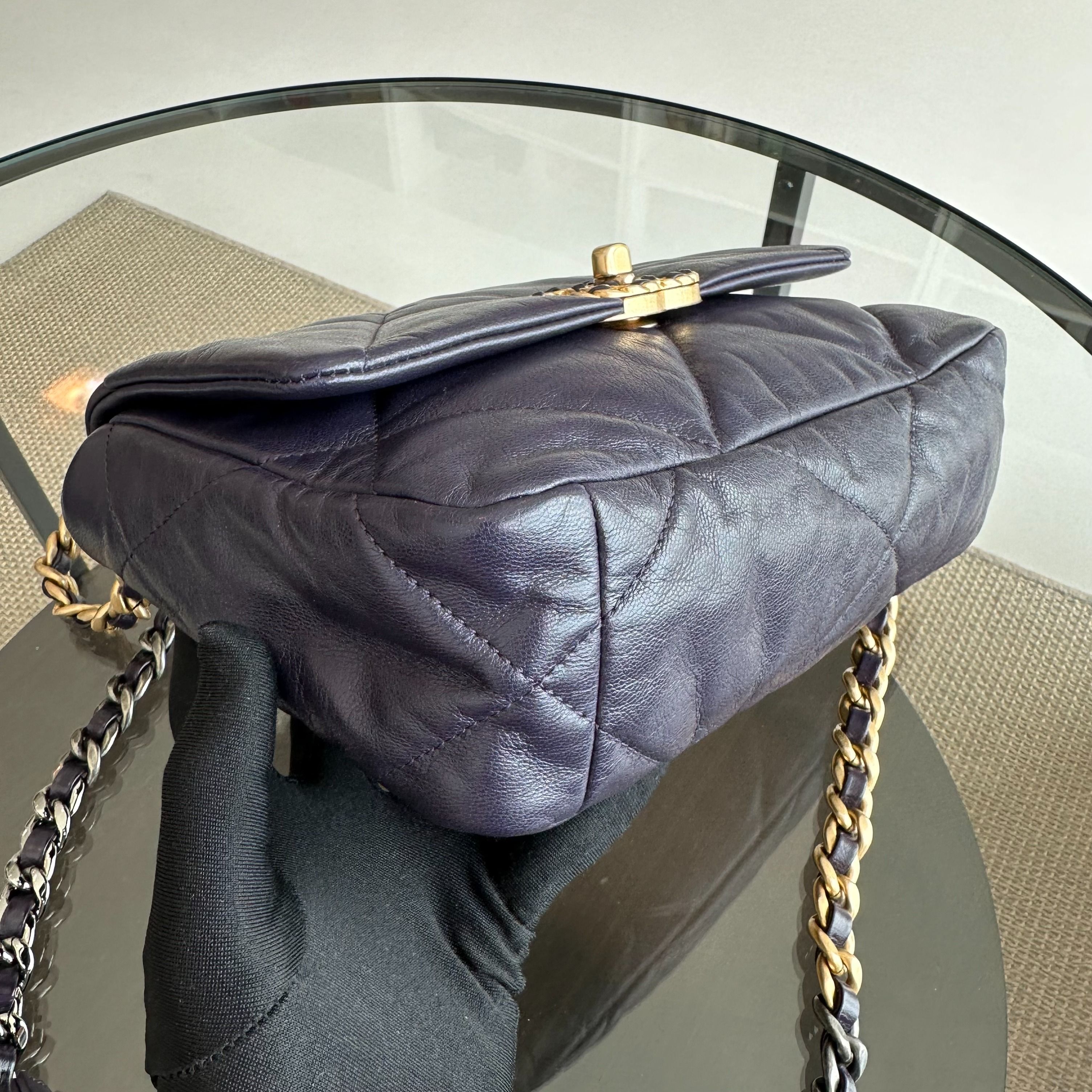 *Full Set, Receipt* Chanel C19 Small 19 Bag Goatskin Dark Purple 3-Tone 19Bag GHW No 30 - Luxury Evermore